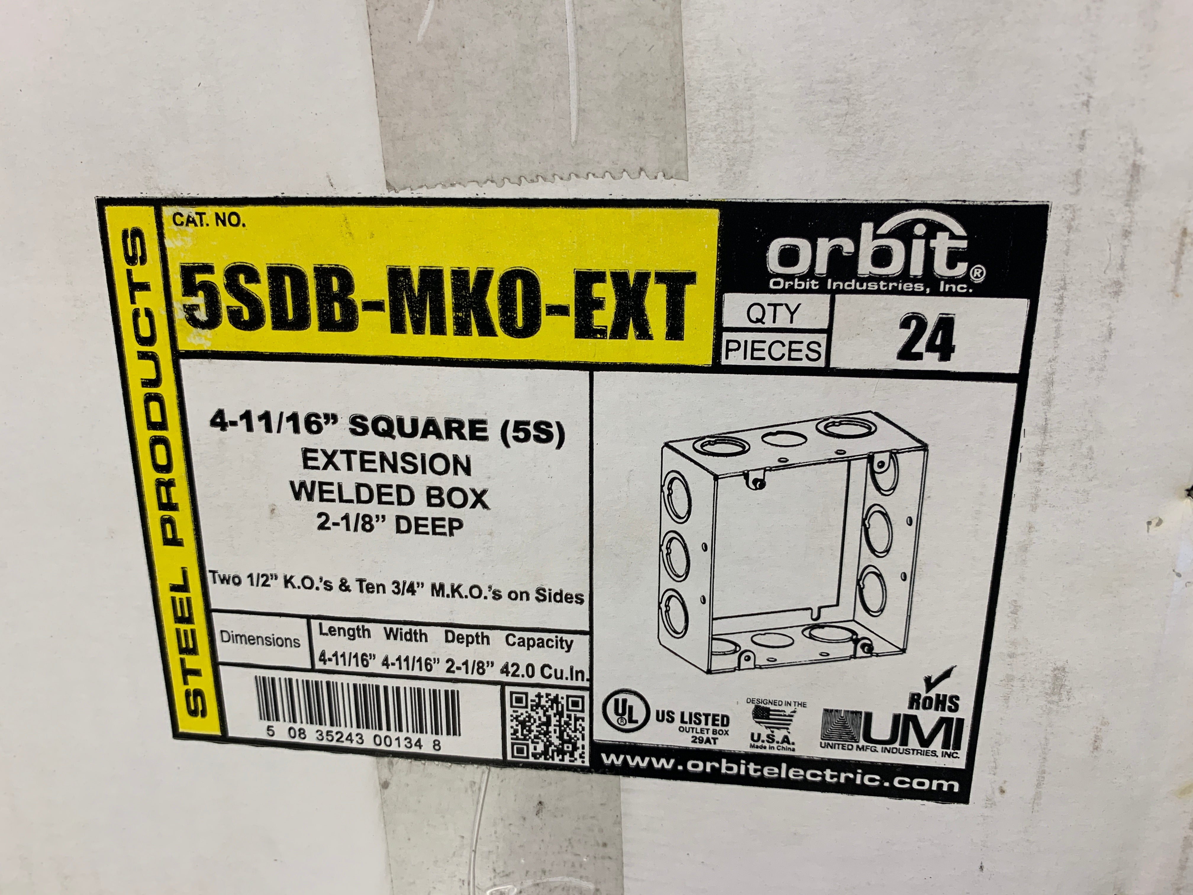 Orbit 5SDB-MKO-EXT Square Extension Welded Box 4-11/16 x 2-1/8" Deep - Box of 24