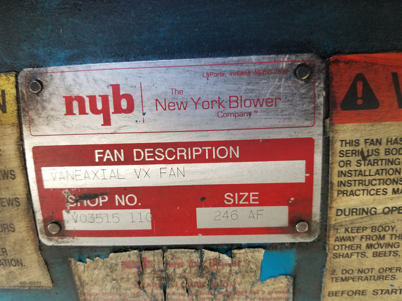 New York Blower V03515 110 VaneAxial VX 246AF Fan Assembly