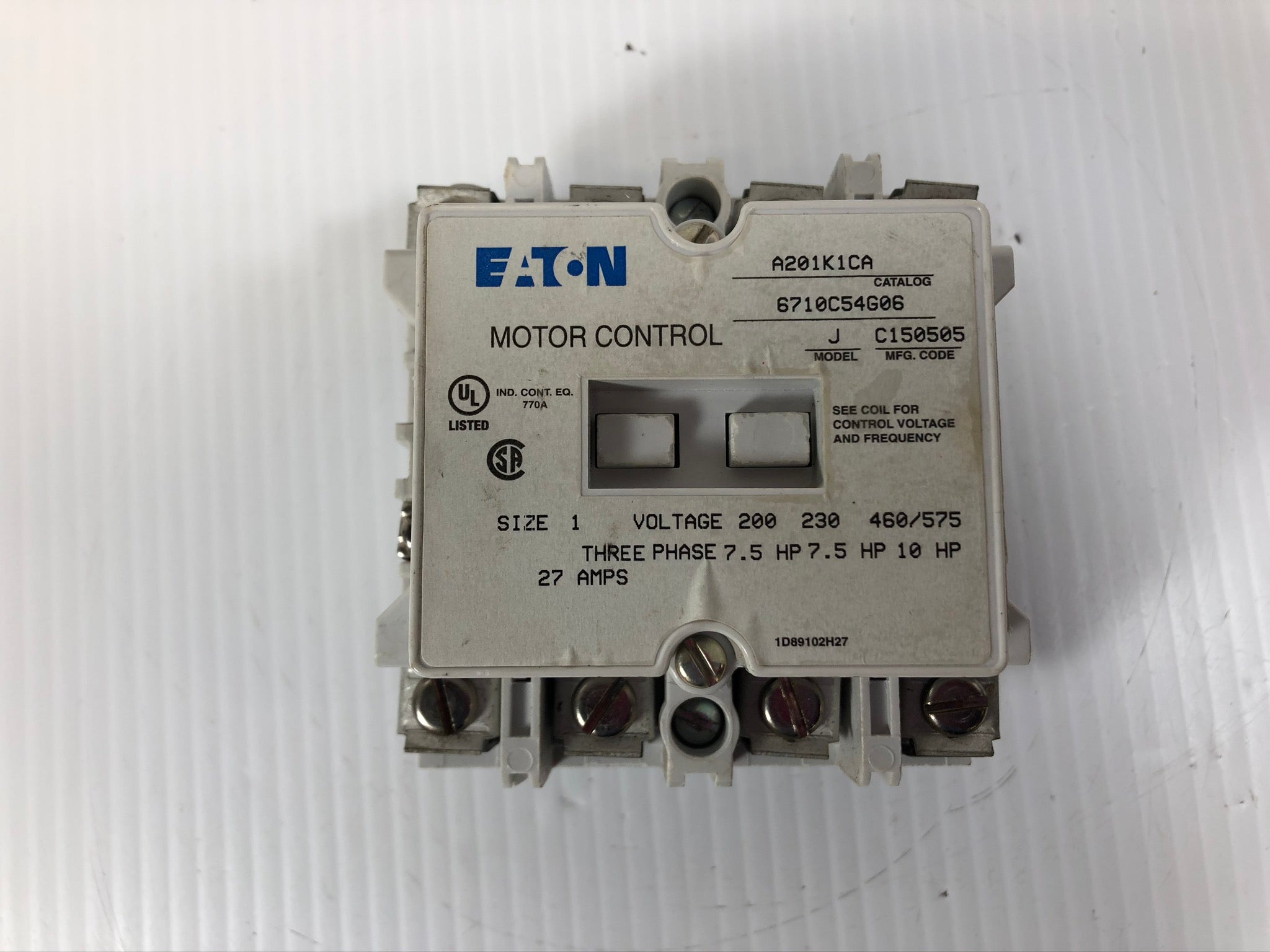 Eaton Motor Control A201K1CA 6710C54G06 27 Amps Size 1