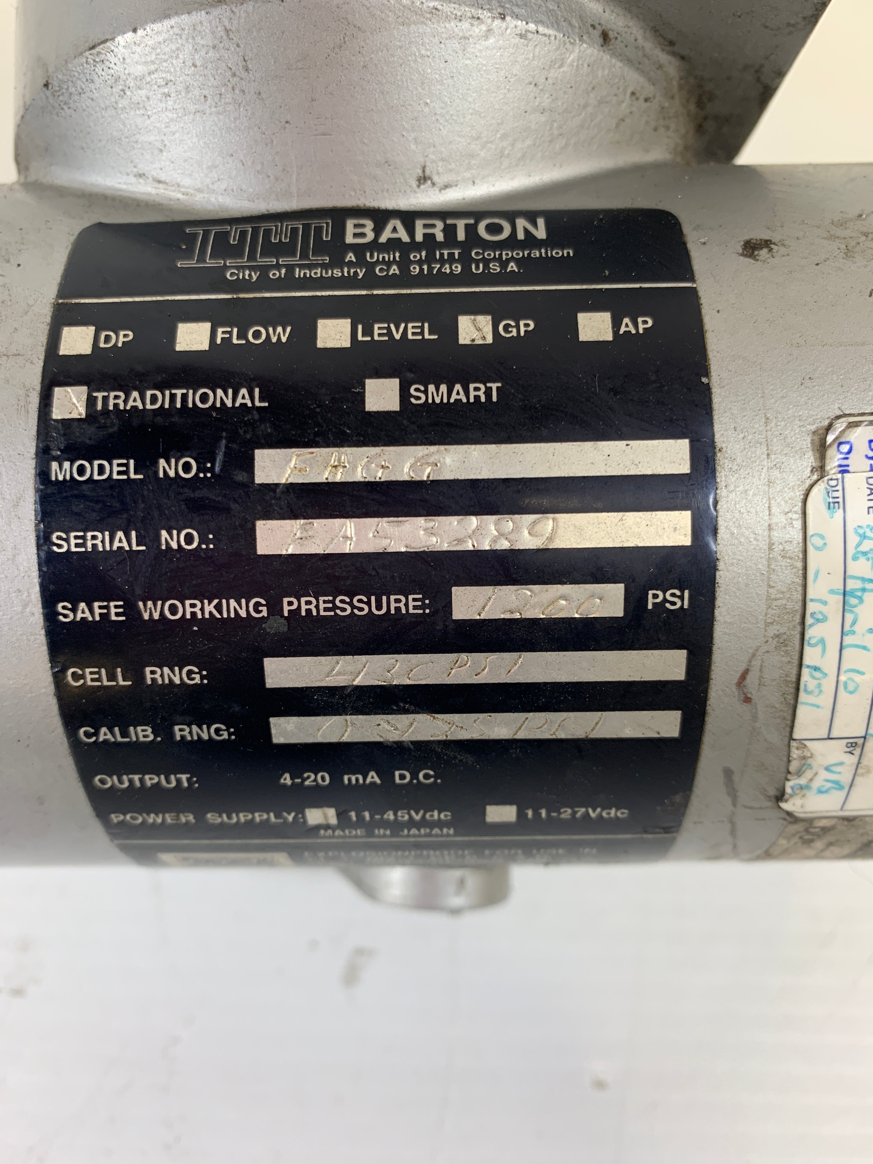 ITT Barton FHGG DP Traditional Flow Transmitter 1200 PSI