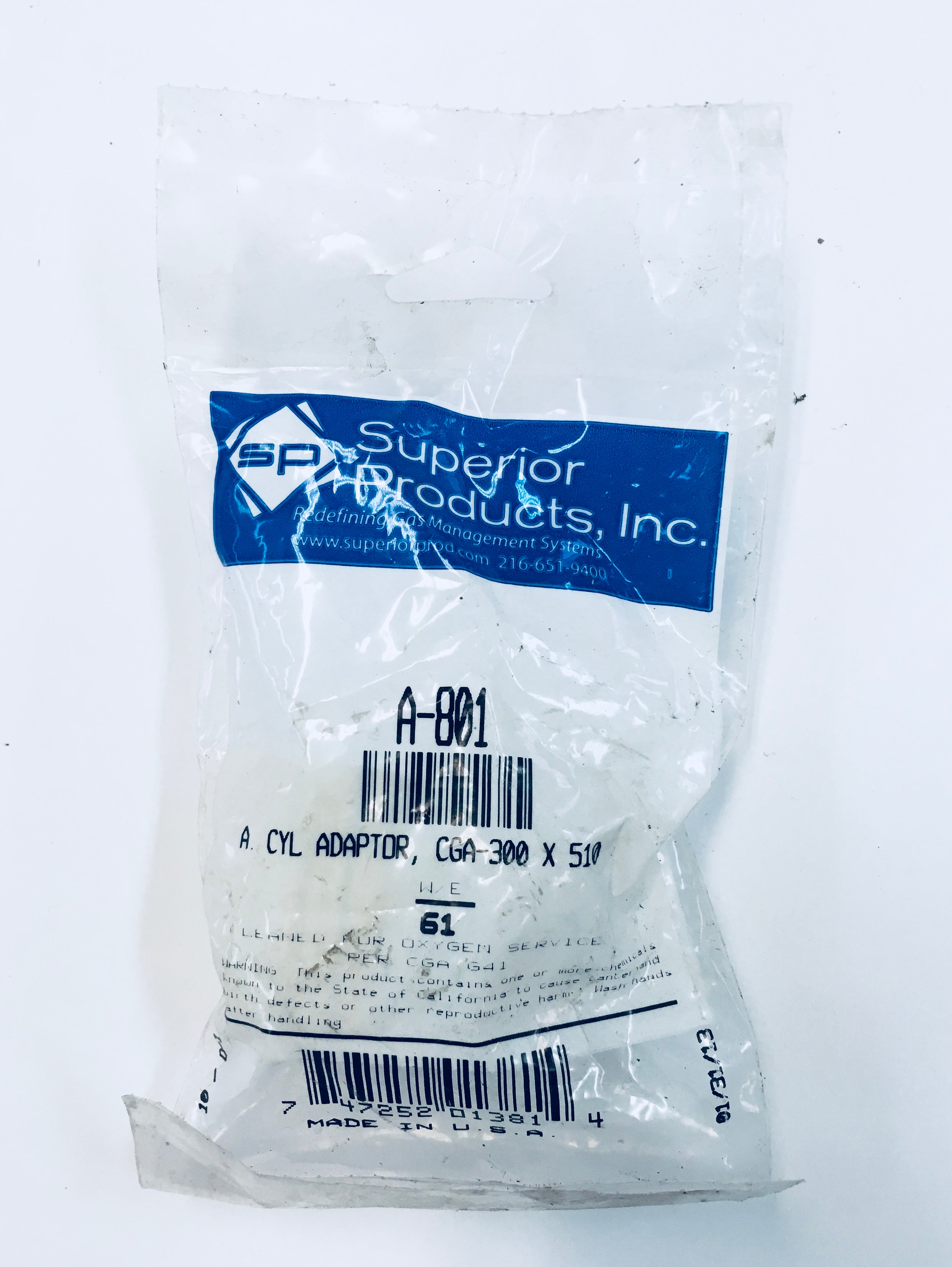 Superior Products A-801 A Cyl Adaptor CGA-300