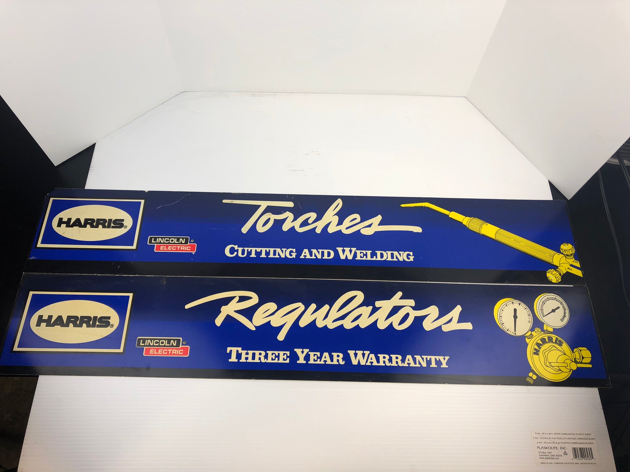 Harris Lincoln Electric Torches and Regulators Sign (2 Plastic Signs)