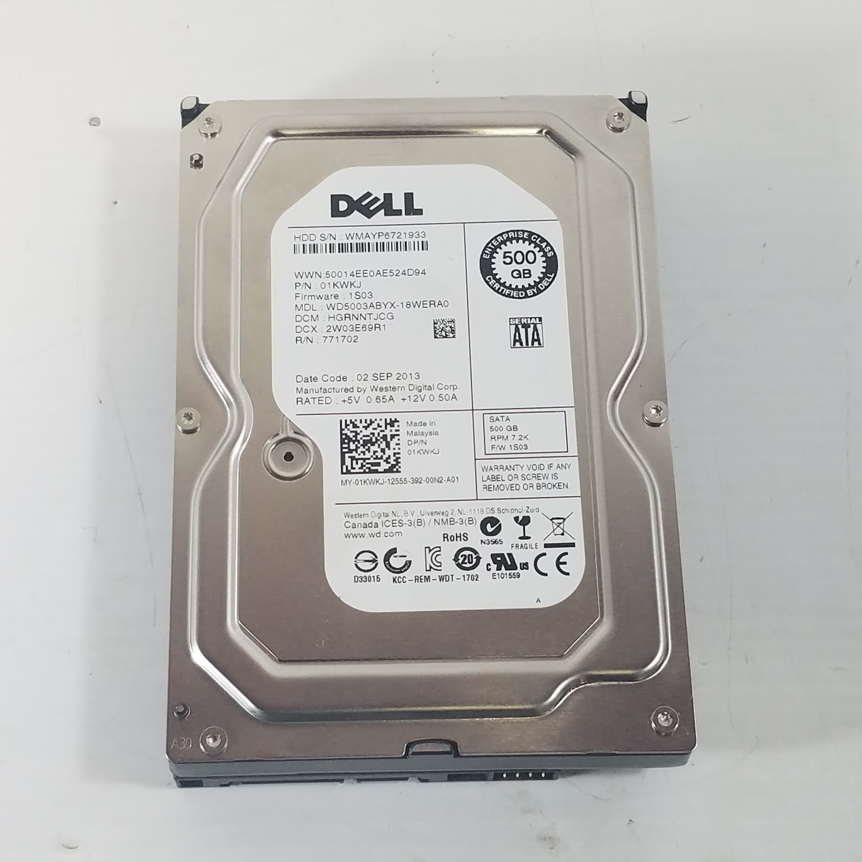 Dell SATA 500GB HDD 01KWKJ 7.2K RPM