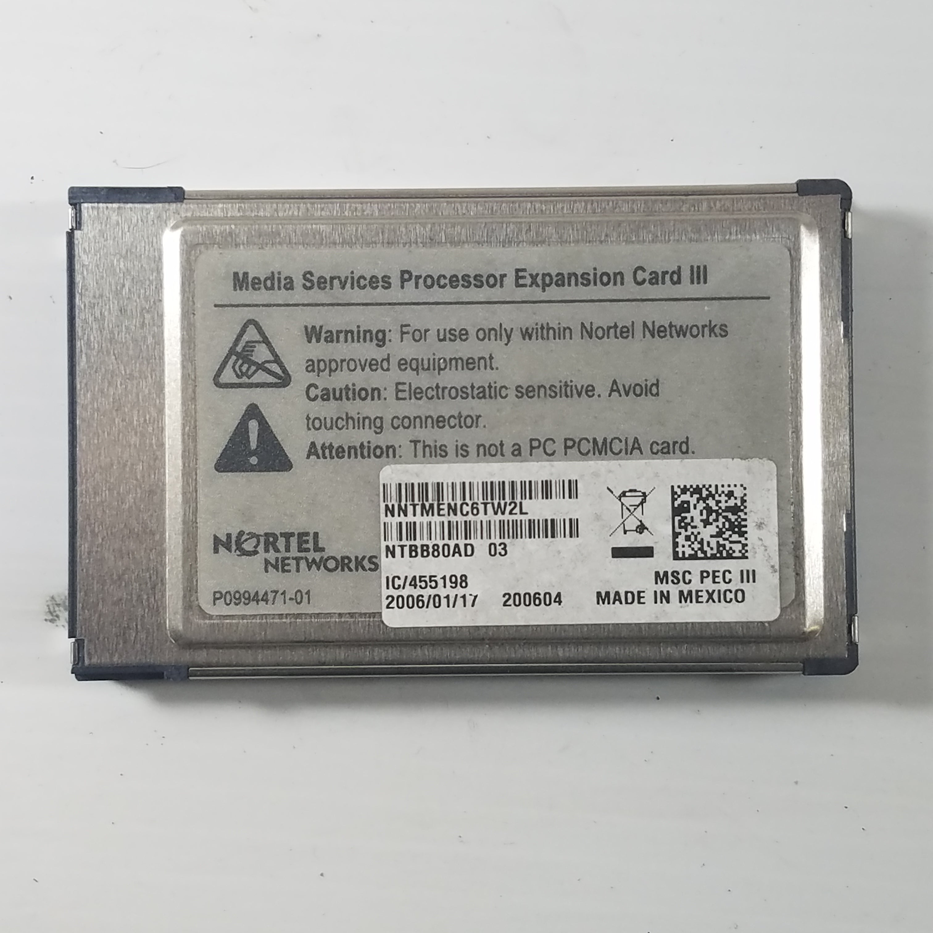 Nortel Networks Media Services Processor Expansion Card III NTBB80AD