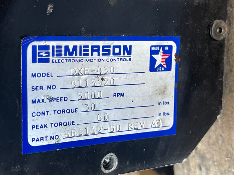 Emerson Servo Motor DXE-430 3000 RPM Part Number 861112-50 Rev. A3