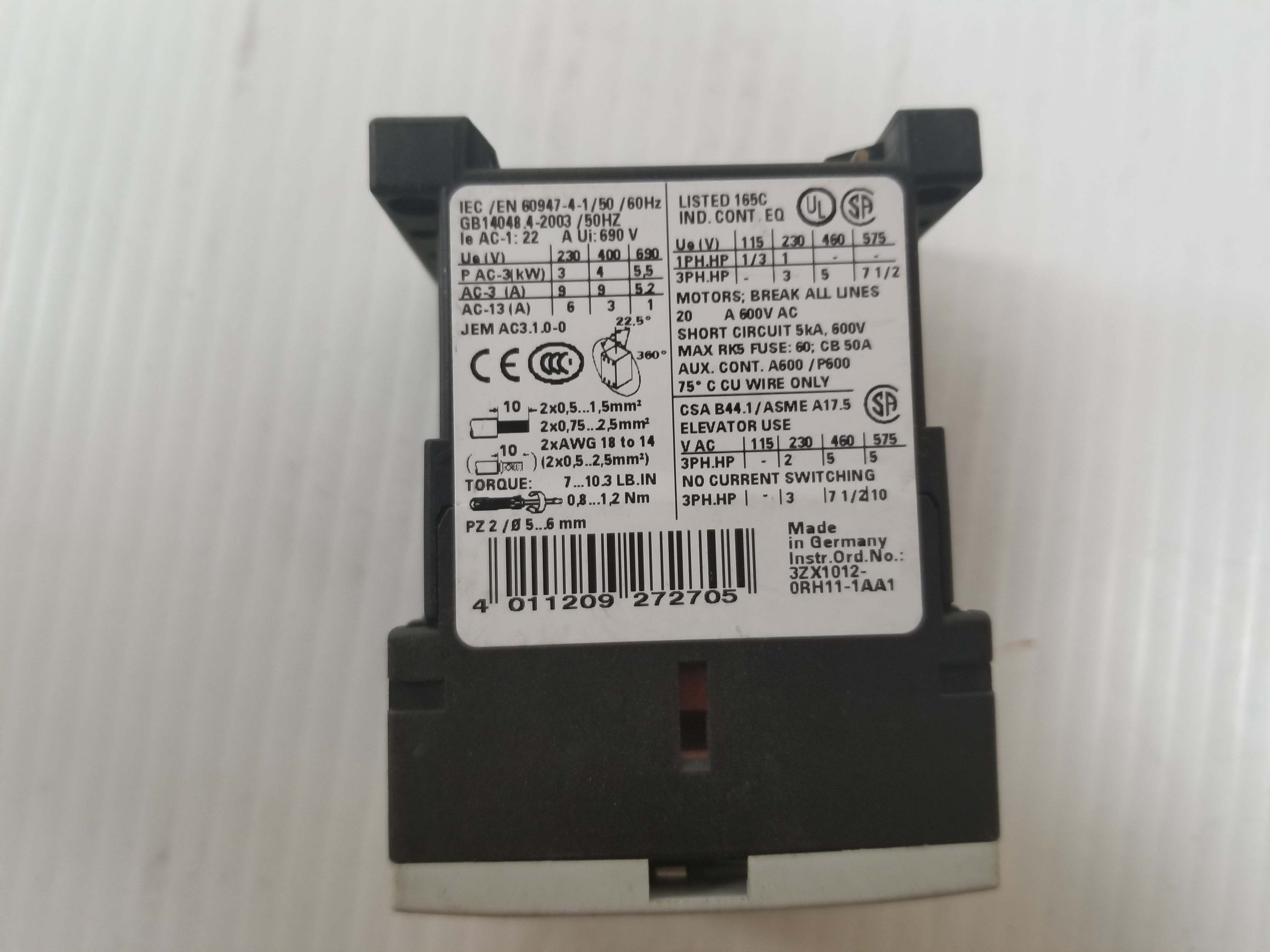 Siemens 3RT1016-1BB41 Electrical Contactor 24VDC