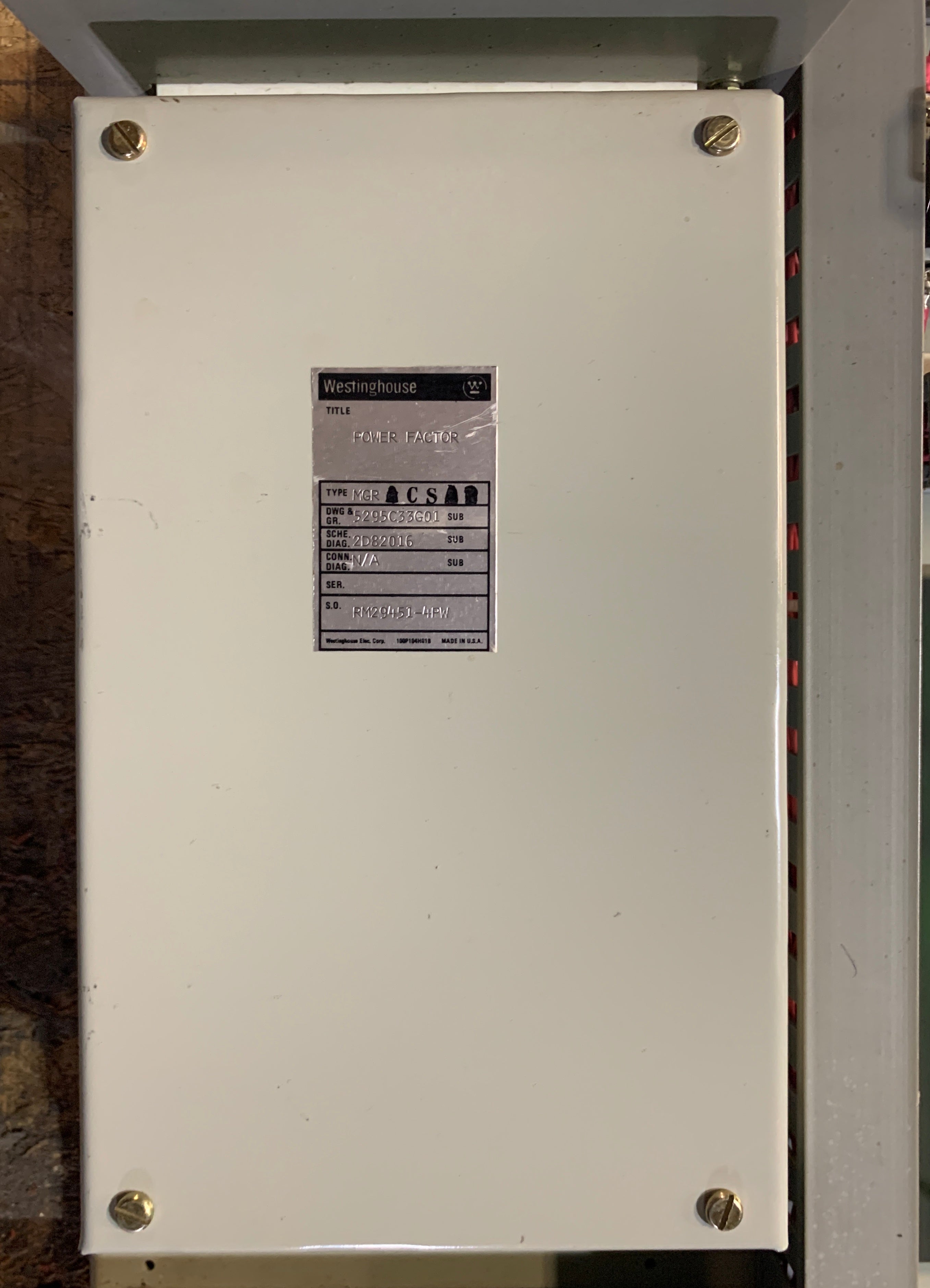 Westinghouse MGR Power Factor Control Panel Assembly