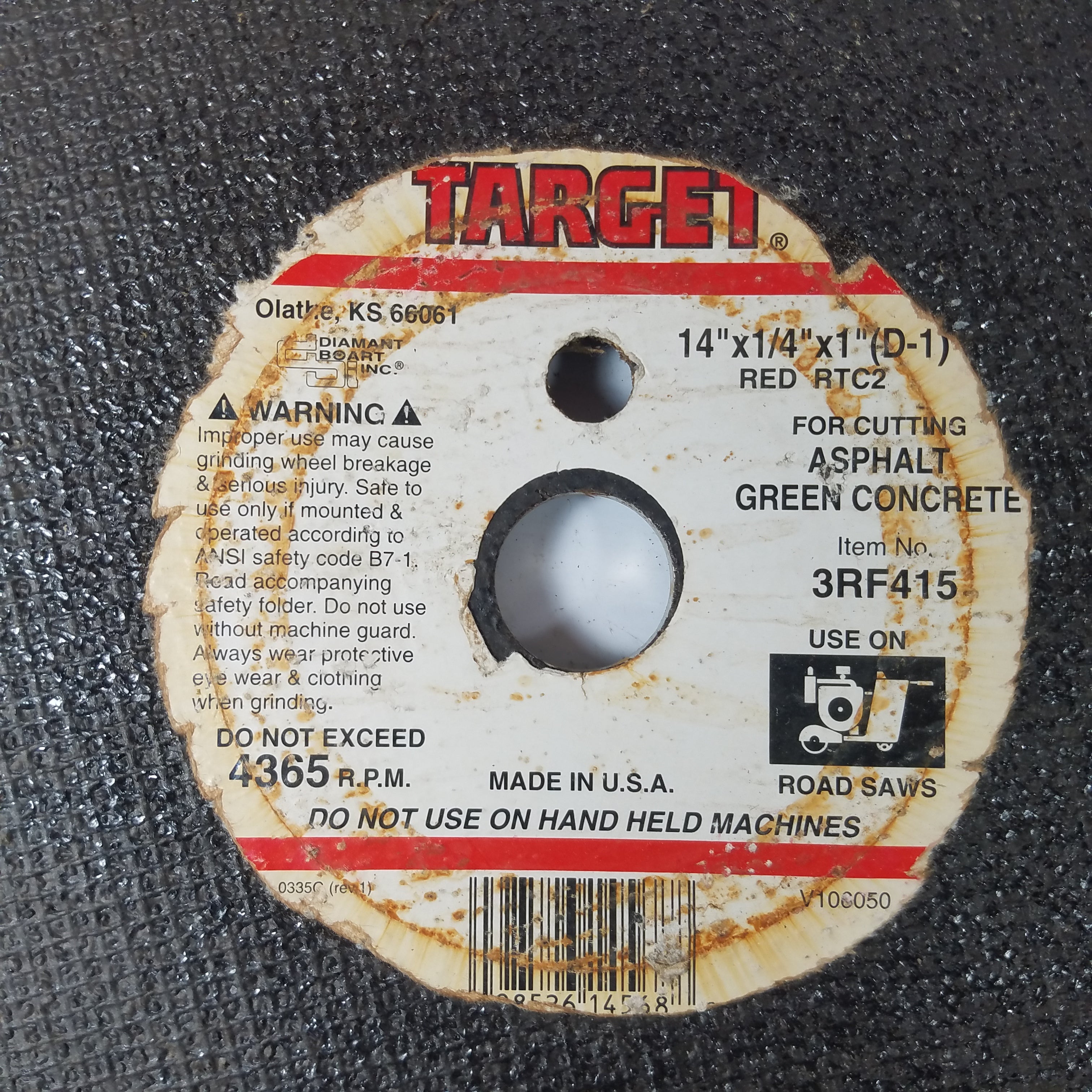 Target 3RF415 Abrasive Cutting Wheel 14x1/4x1" Asphalt (Lot of 2)