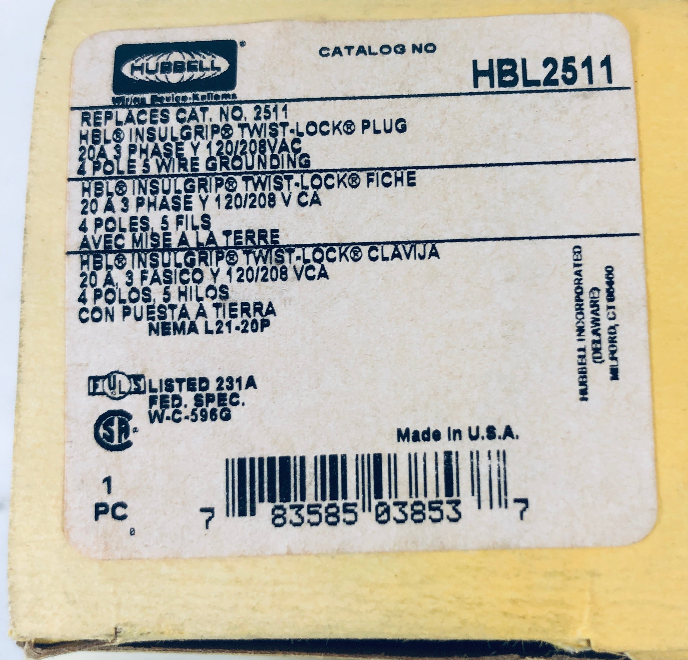 Hubbell Insulgrip Twist Lock Plug HBL2511