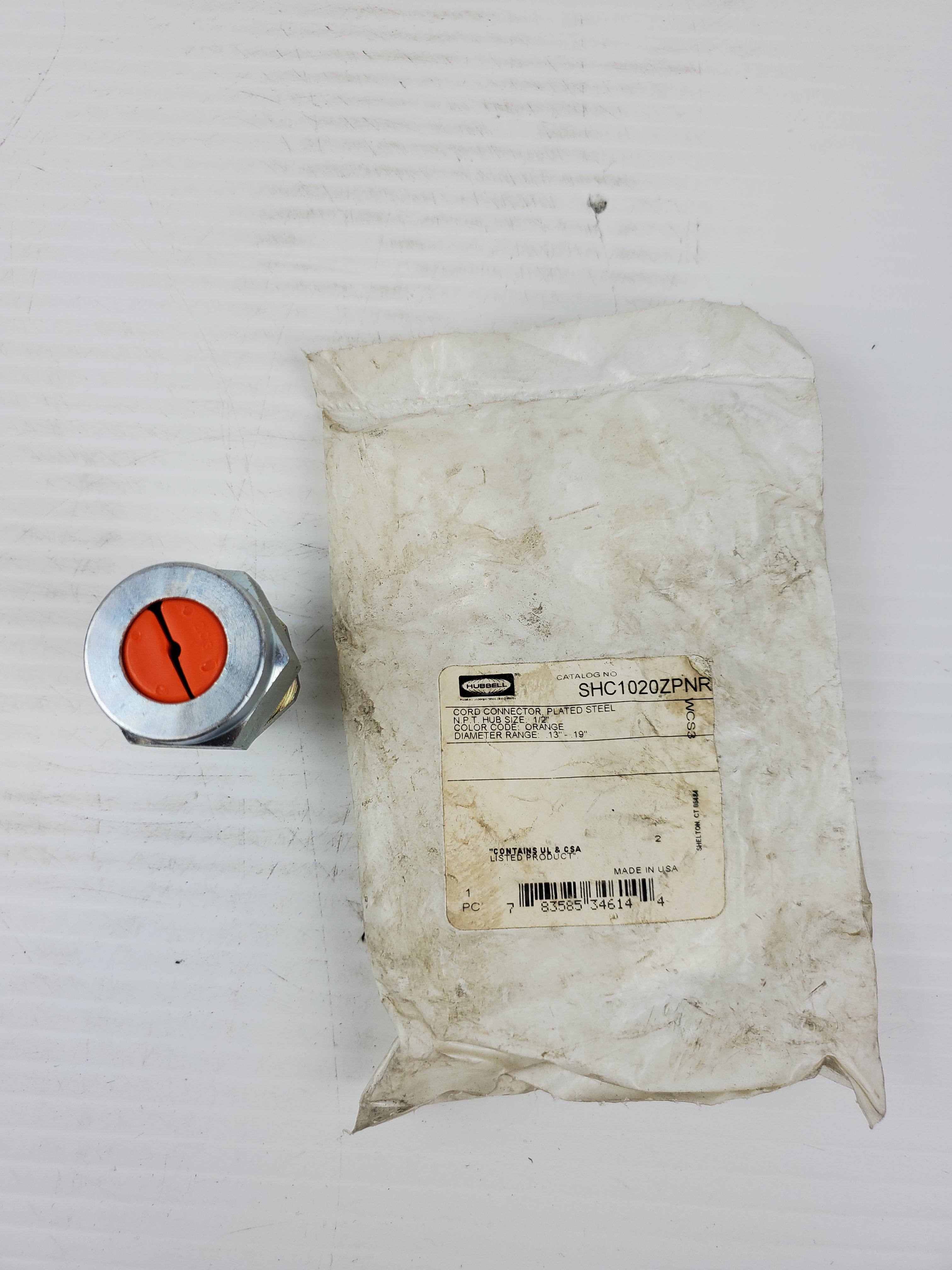 Hubbell SHC1020ZPNR Plated Steel Cord Connector 1/2" WCS3