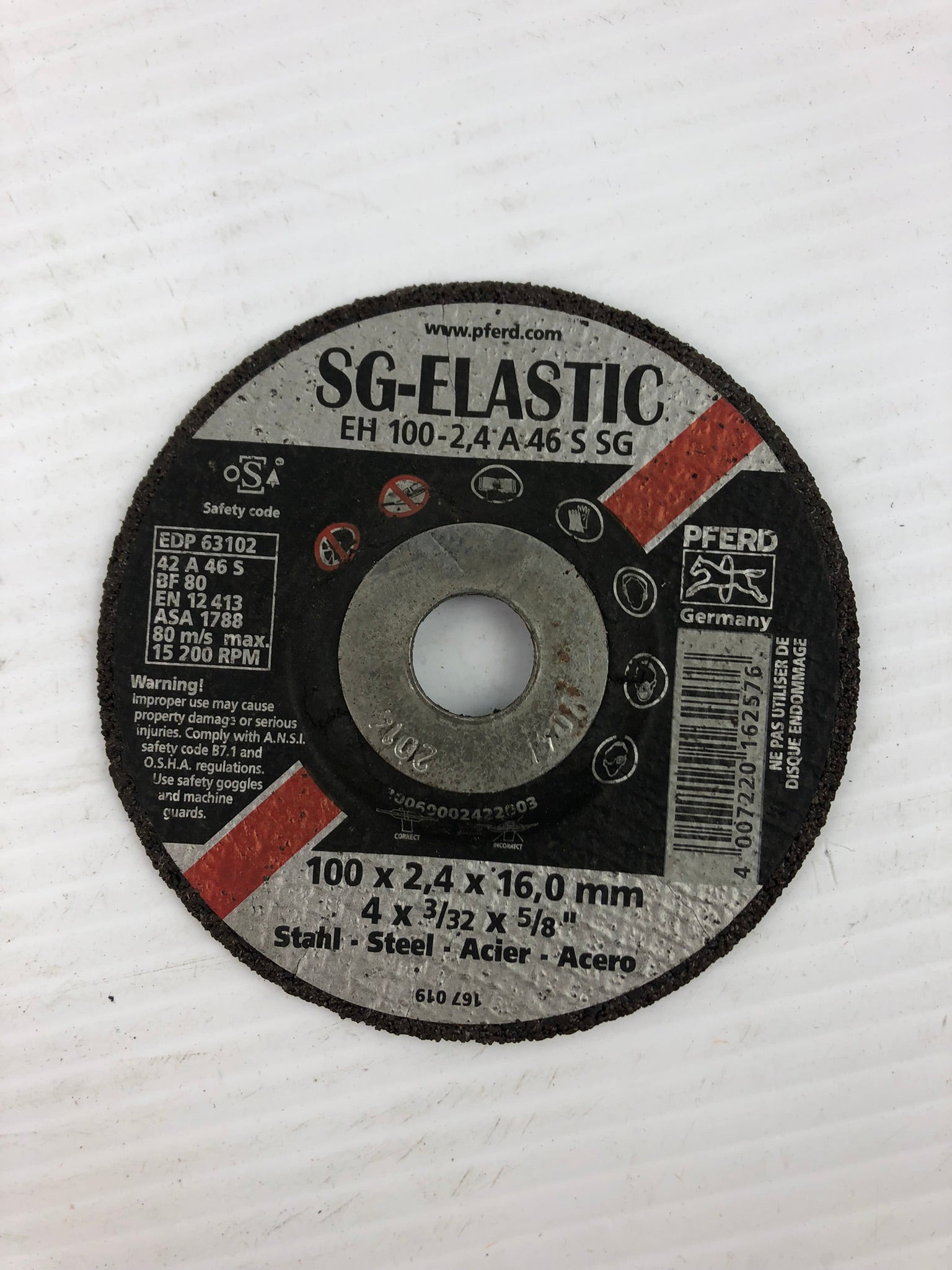 SG-ELASTIC Metal Cutting Wheel EDP 63102 EH 100-2,4A46SSG 4 x 3/32 x 5/8" Steel