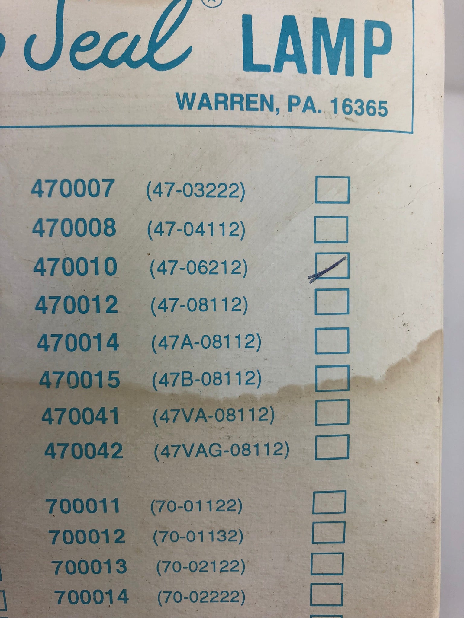 Betts 470010 Snap Seal Lamp 47-06212 Clear Gray