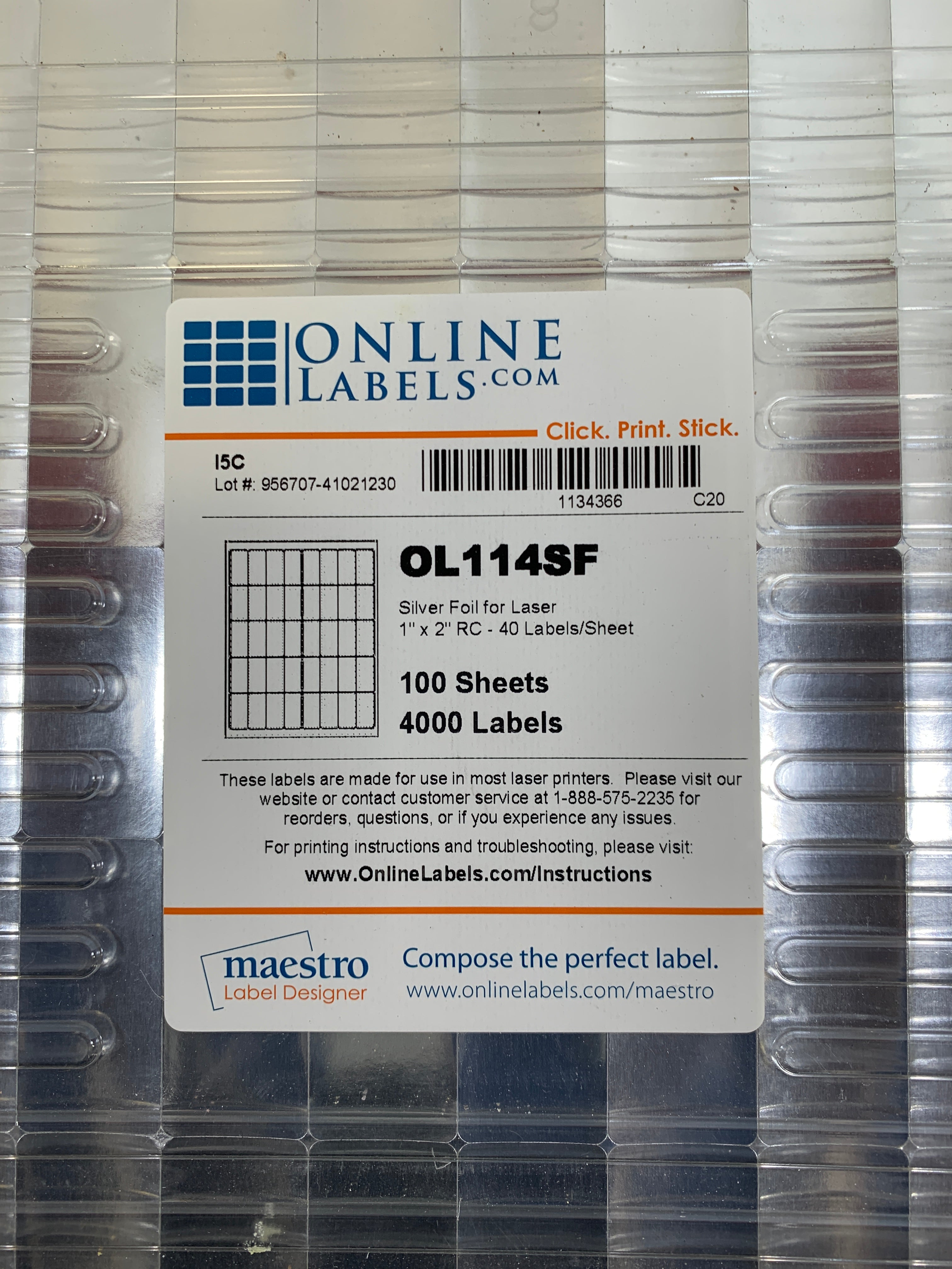 Maestro Silver Foil Labels for Laser Printer Rectangle OL114SF