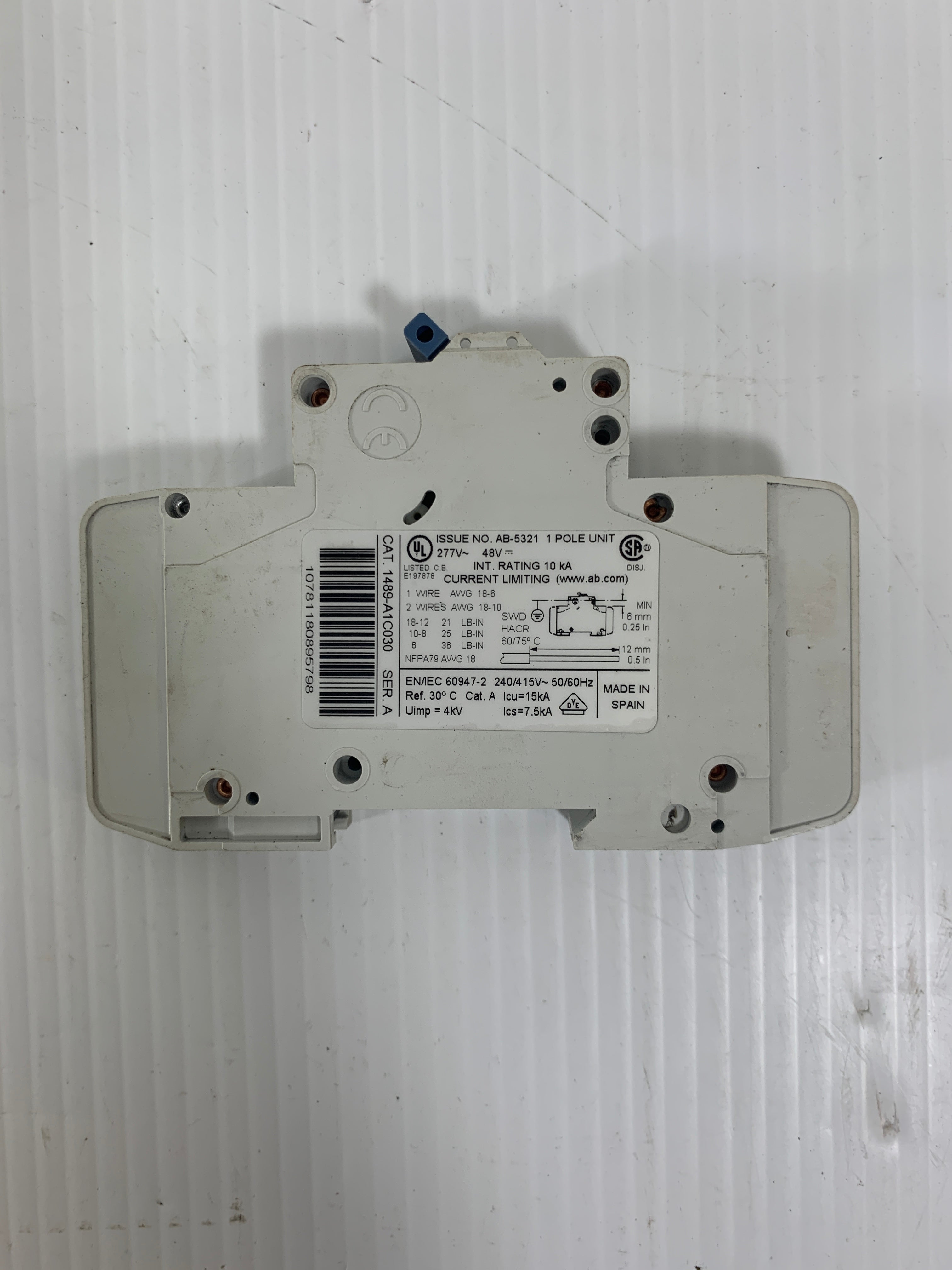 Allen-Bradley 1489-A1C030 Single Pole 3 Amp Circuit Breaker