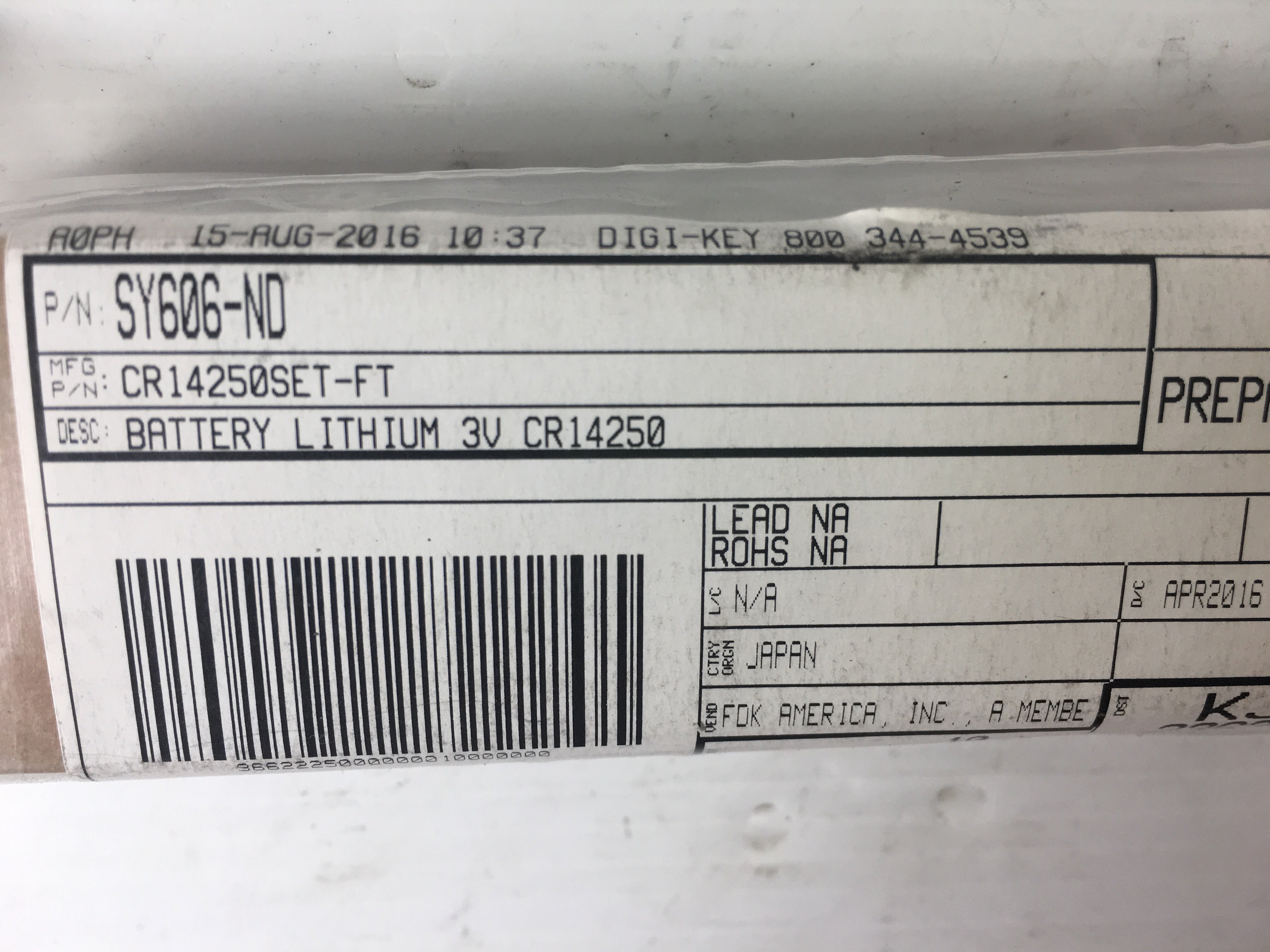 Digi-Key Lithium Battery SY606-ND 3V - Lot of 11