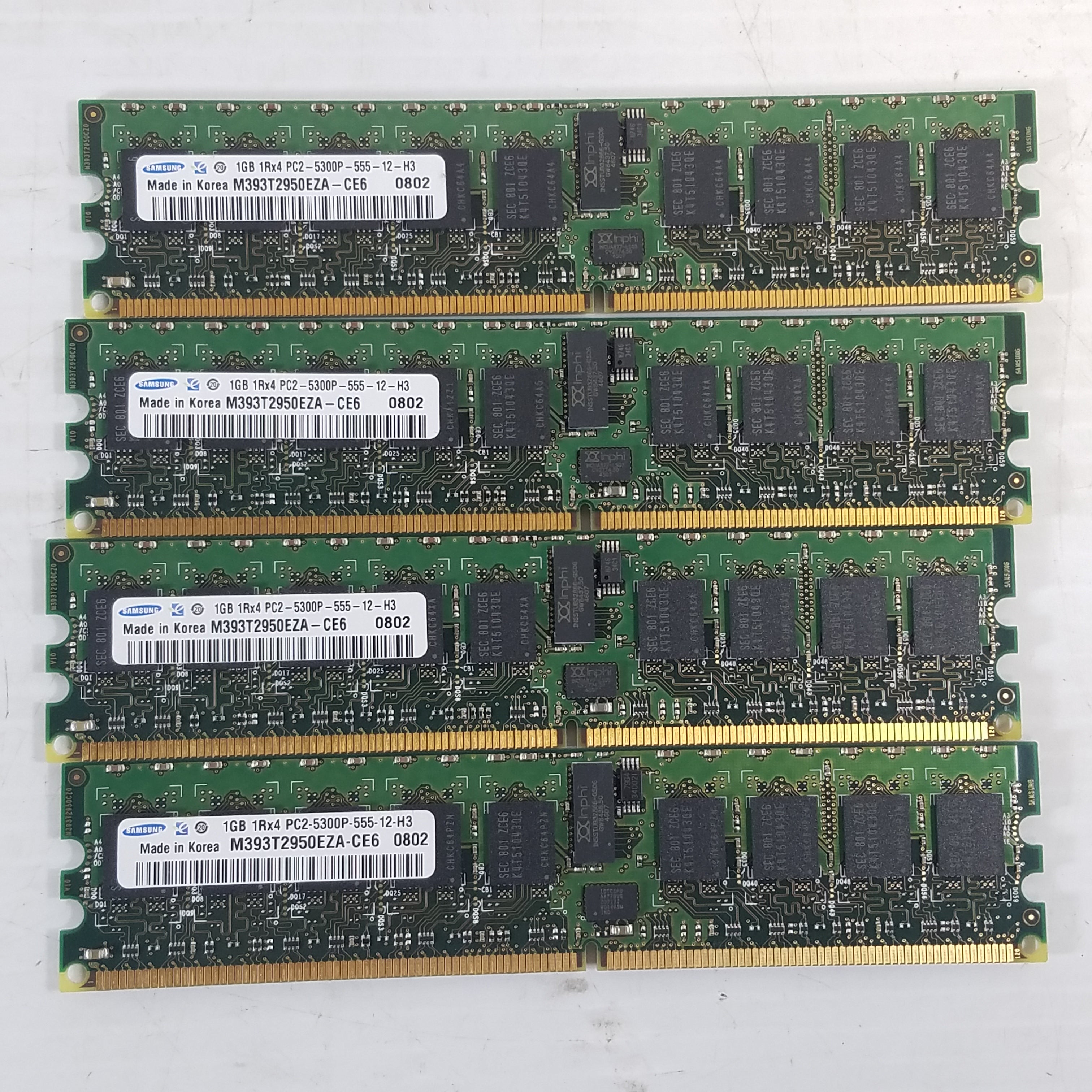 Samsung 1GB 1Rx4 PC2-5300P-555-12-H3 M393T2950EZA-CE6 (Lot of 4)