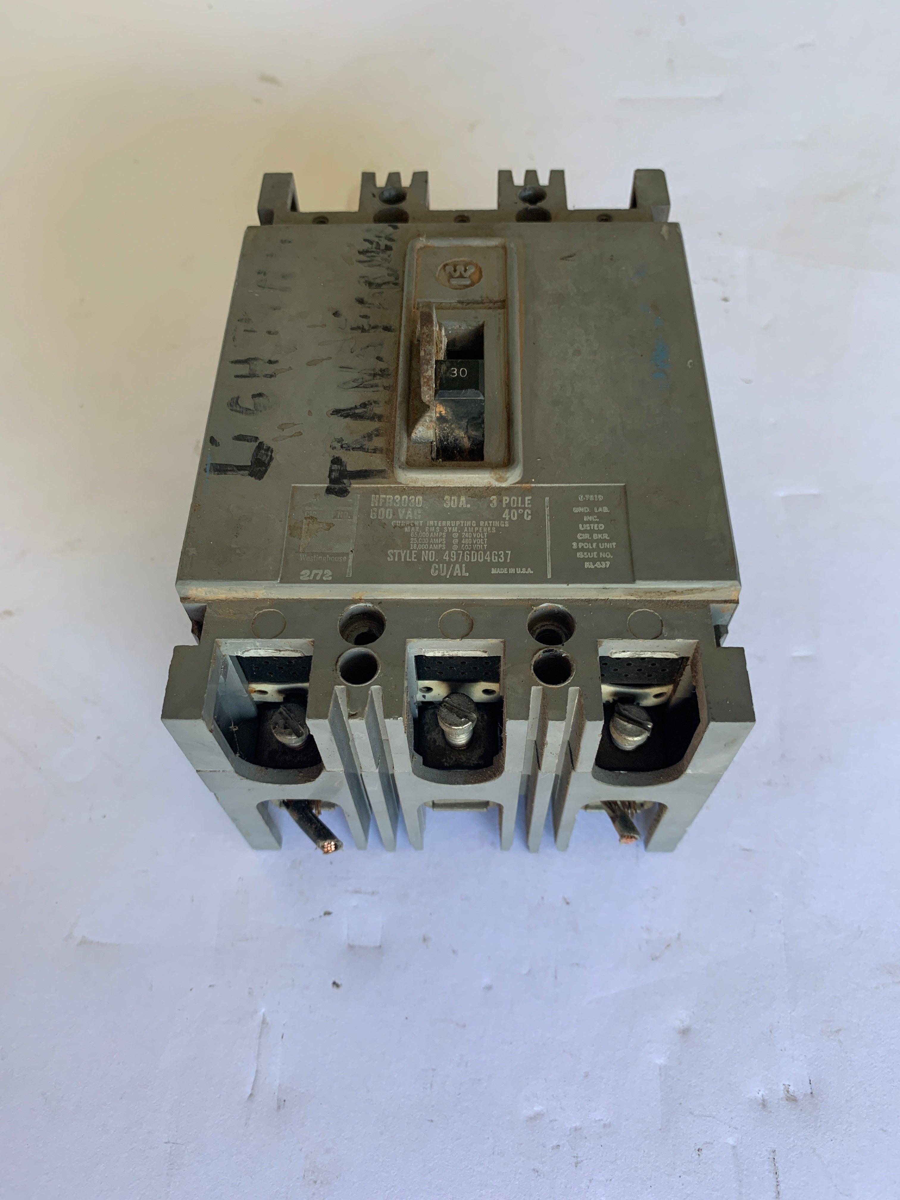 Westinghouse 30 Amp Circuit Breaker HFB 3030 3 Pole Style 4976D04G37