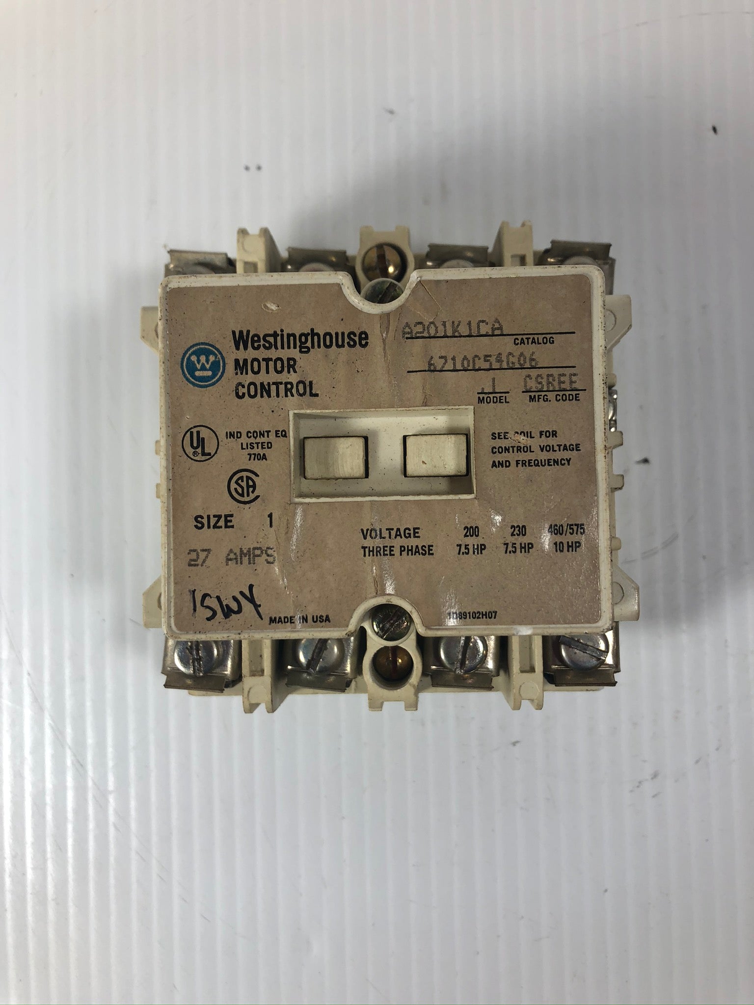 Westinghouse A201K1CA Motor Starter Contactor 6710C54G06 J 27A Size 1 - Cracked