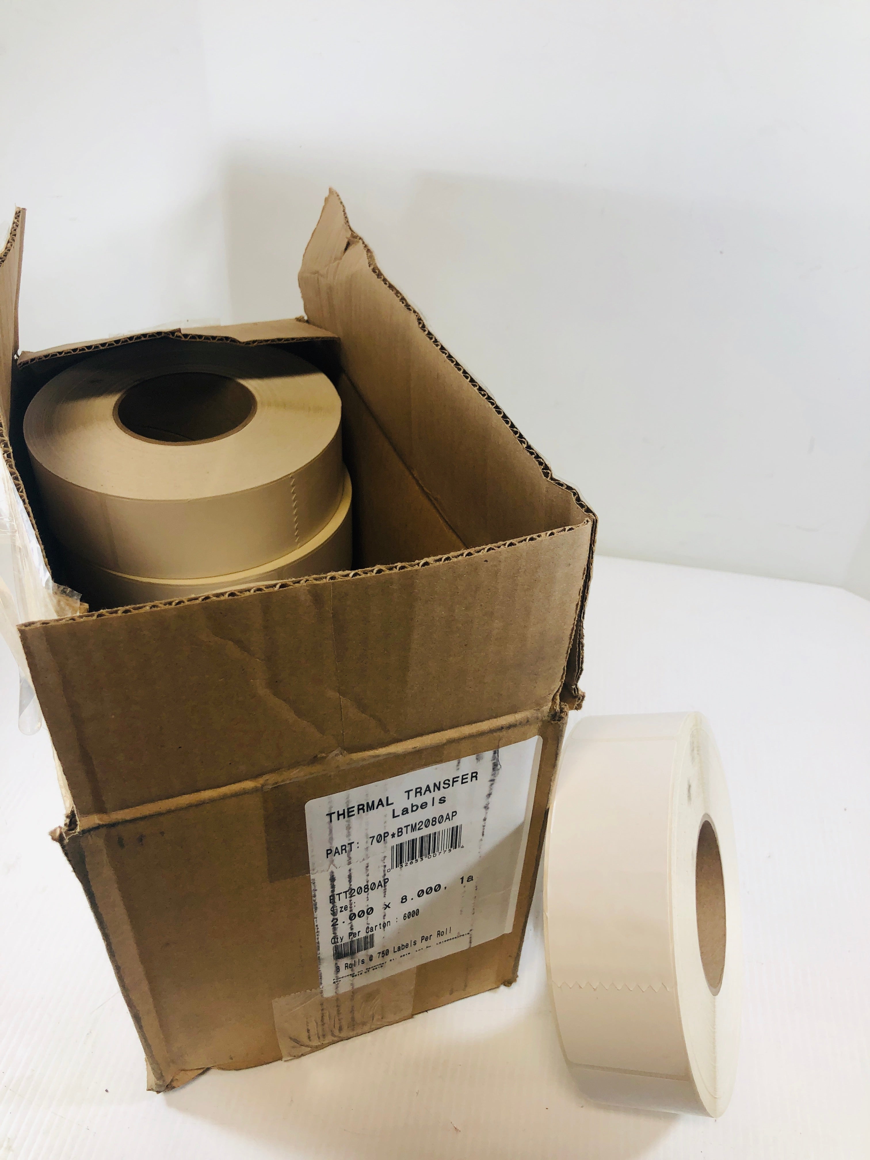 6000 Thermal Transfer Labels 8 Rolls 70P*BTM2080AP 2" x 8" - 750 Labels Per Roll