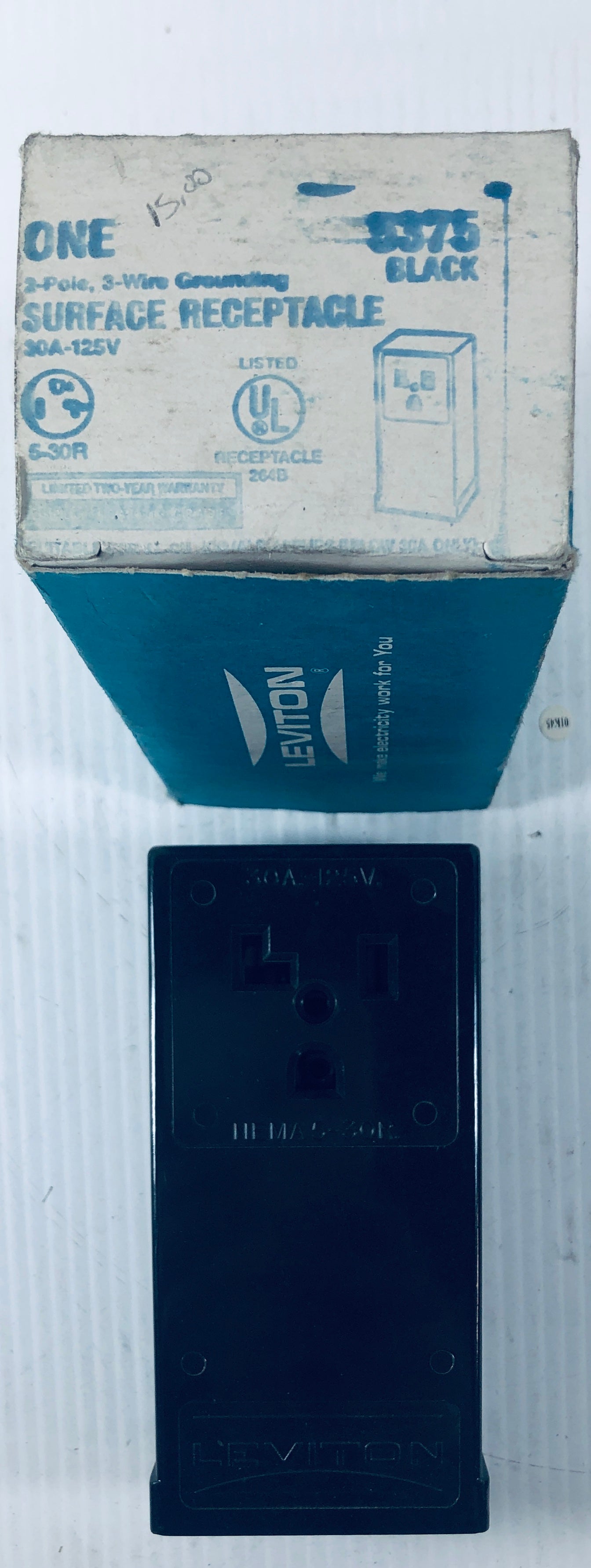 Leviton Surface Receptacle 2-Pole 3-Wire Grounding Black Nema 5-30 5375