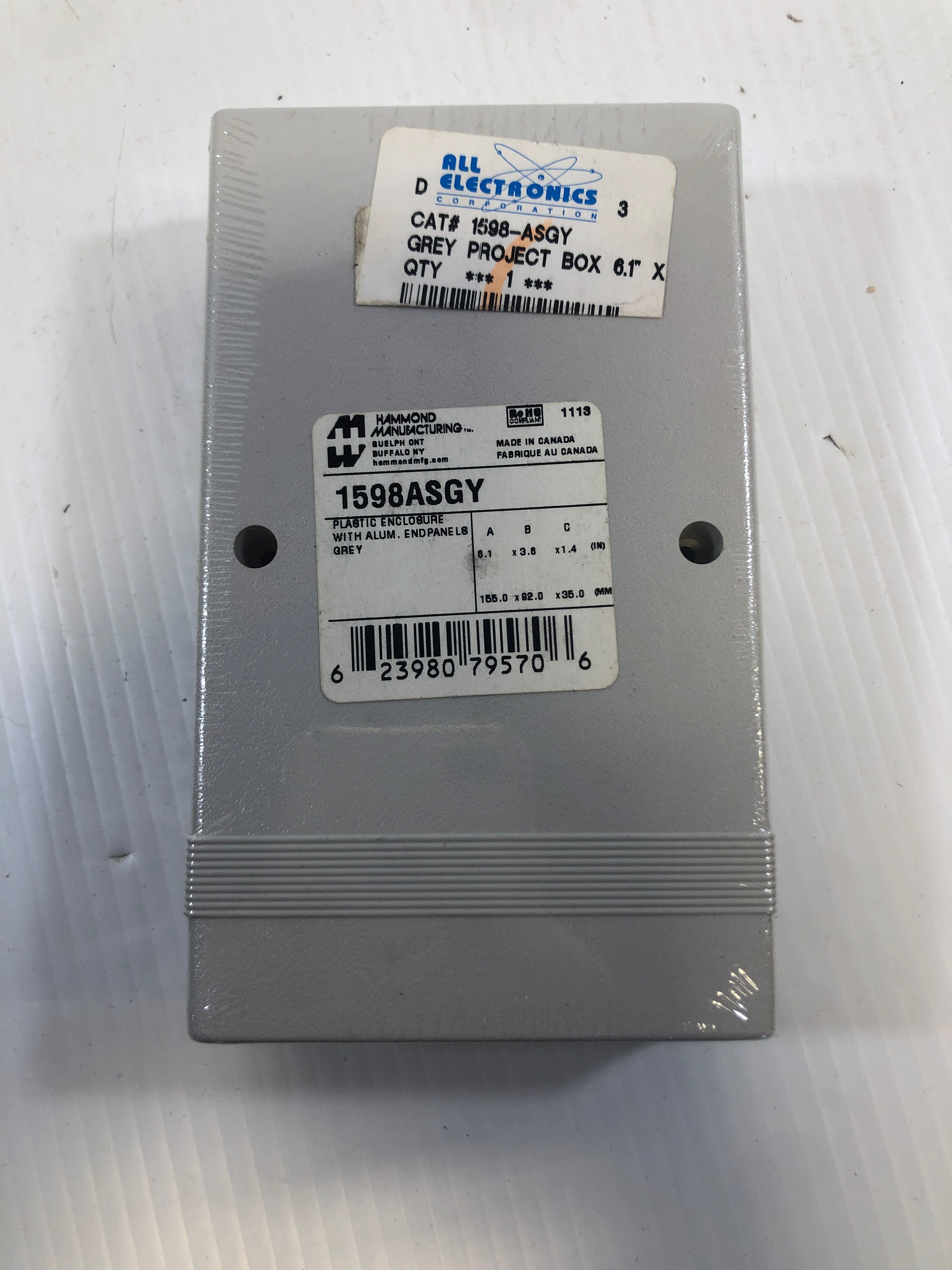 Hammond Manufacturing 1598ASGY ABS Plastic Enclosure for PCB Circuit Boards 6x4"