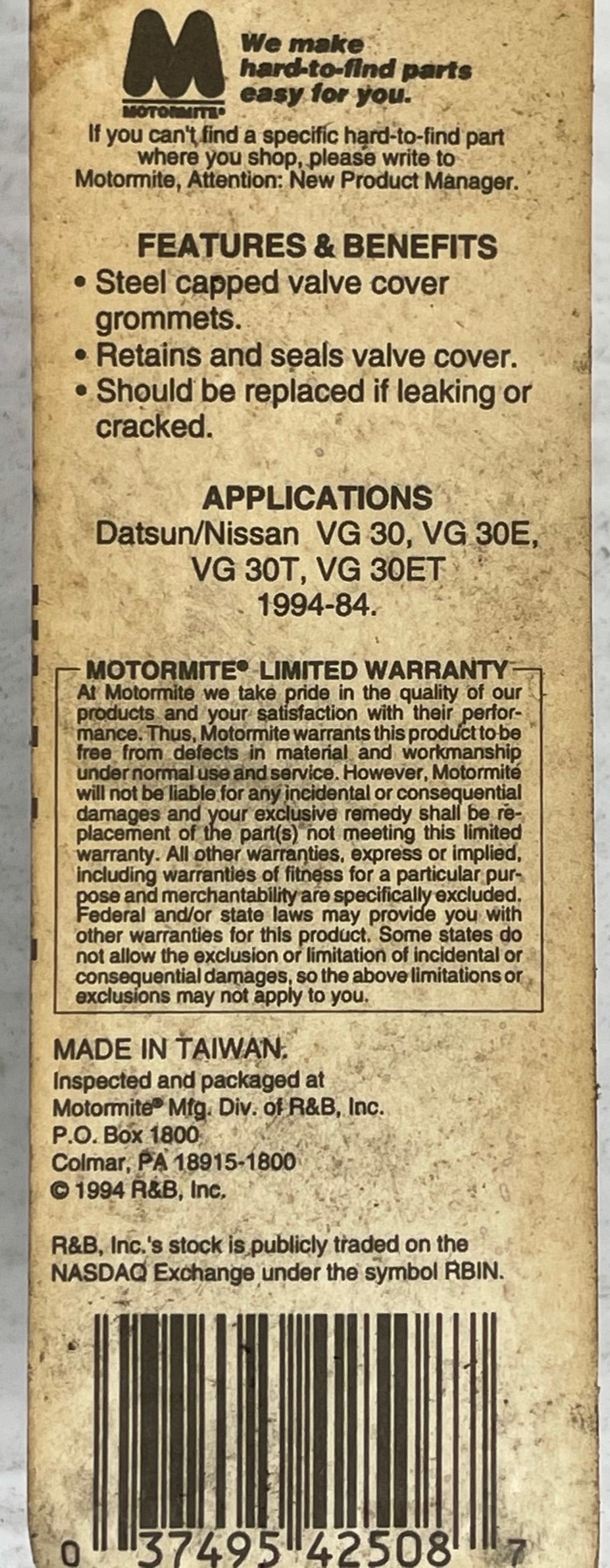 Help! Motormite 42508 Valve Cover Grommets Box of 18