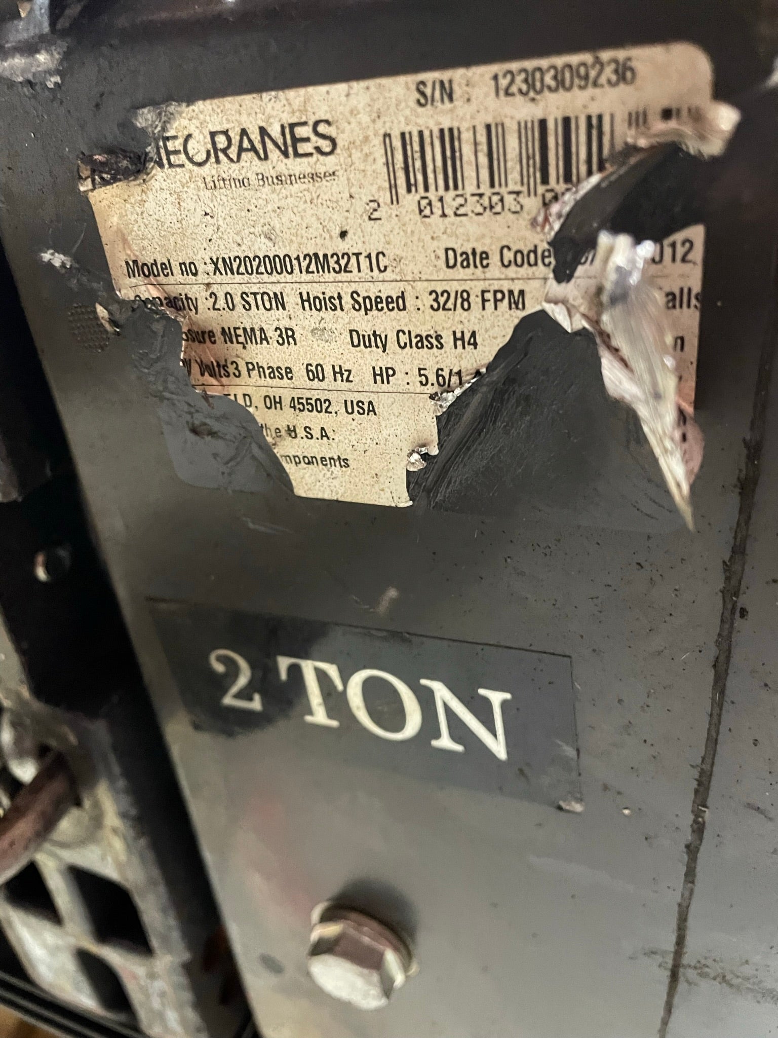 Kone Cranes XN Electric Chain Hoist with Pendant 2 Ton XN20200012M32T1C 3 Phase