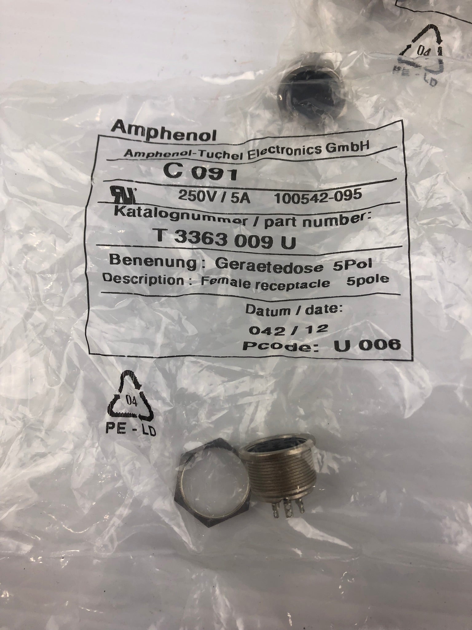 Amphenol C091 5 Pin Female Connector 250V /5A