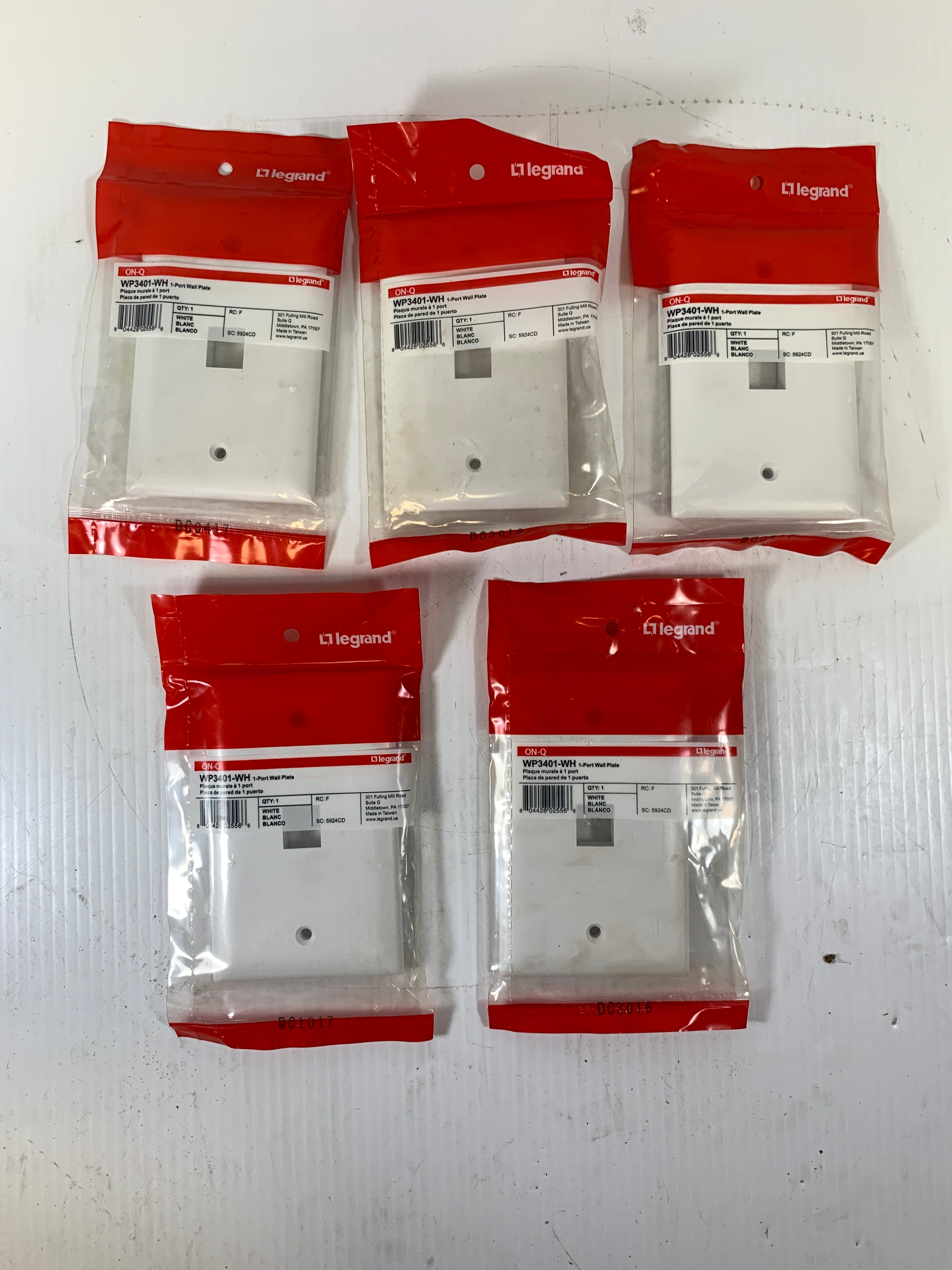Lot of 5 Legrand 1 Port Wall Plate WP3401-WH