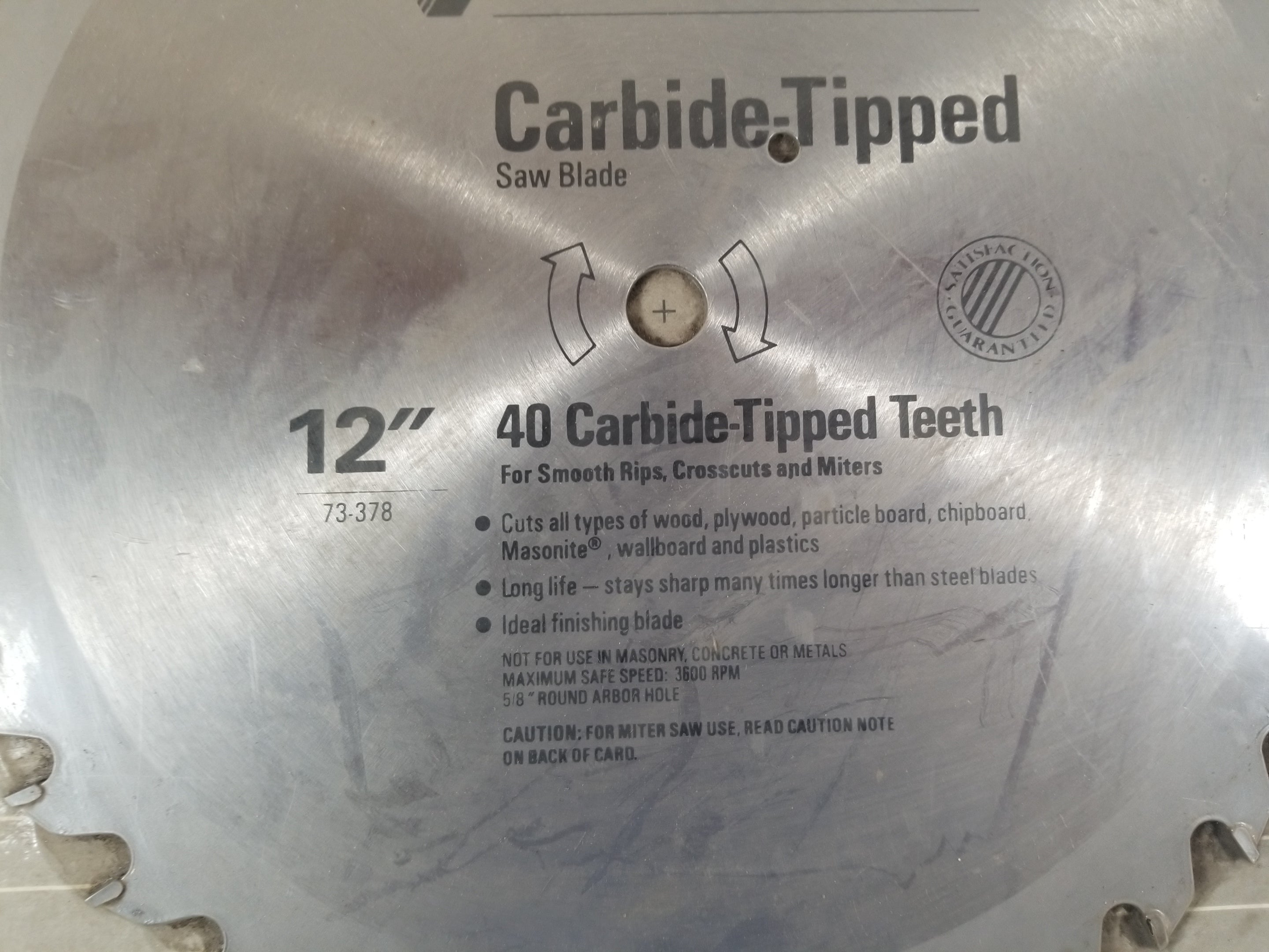 Black & Decker 73-378 Carbide Tipped Saw Blade 40 Teeth 12"