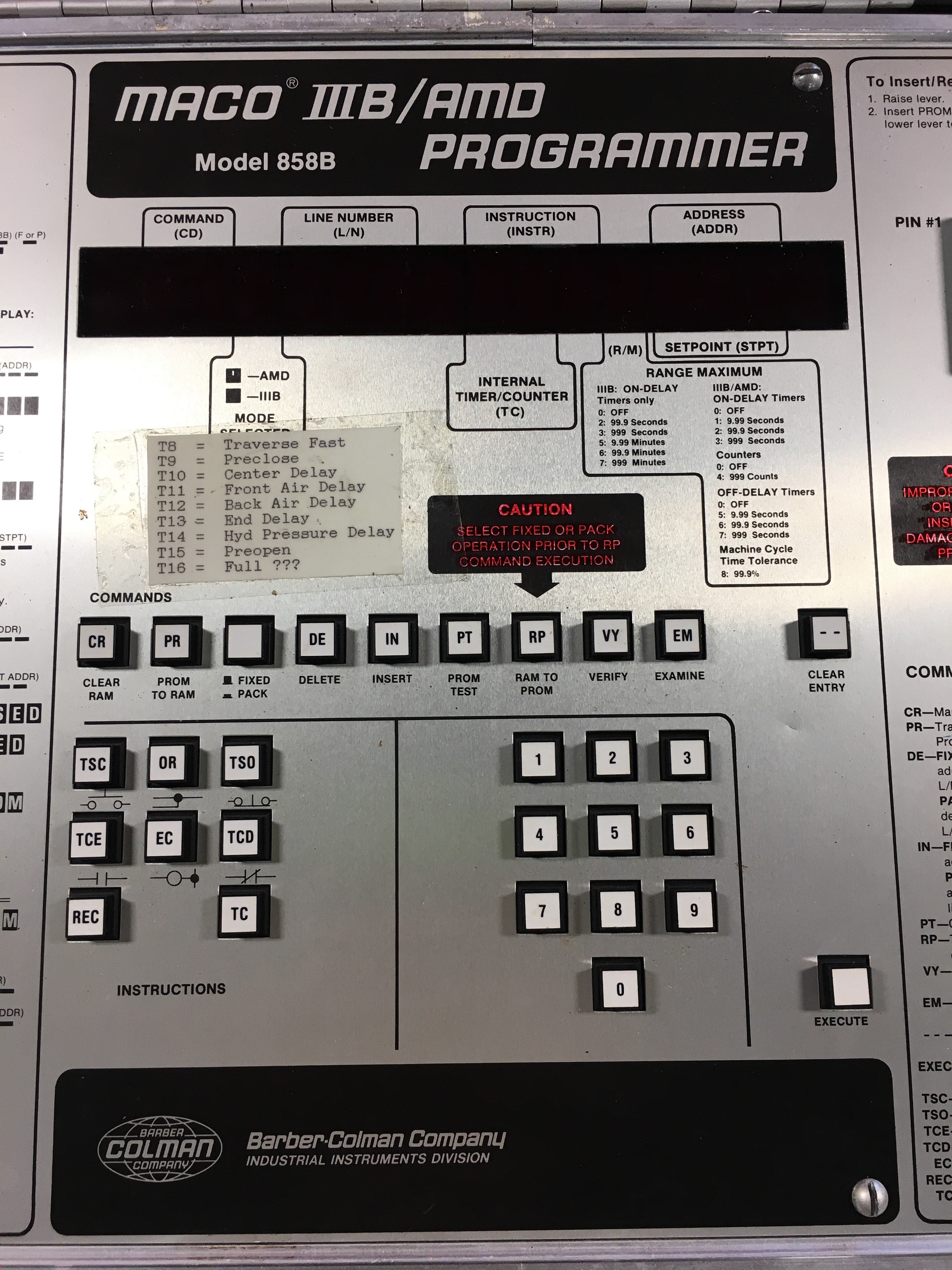 Barber Colman 858B Maco III B/AMD Programmer