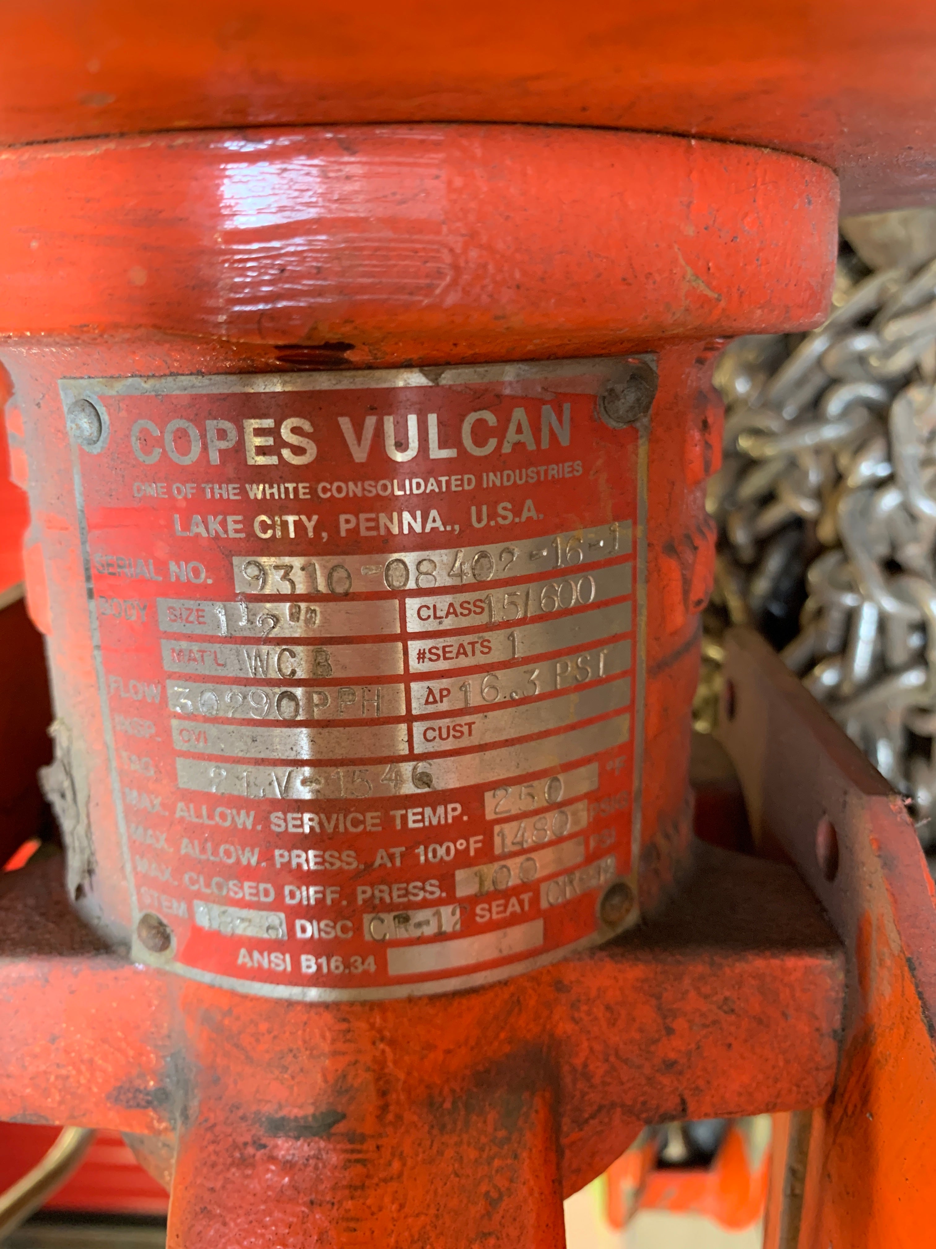 Copes Vulcan 21.V-1546 Actuator 1 1/2" 16.3 PSI
