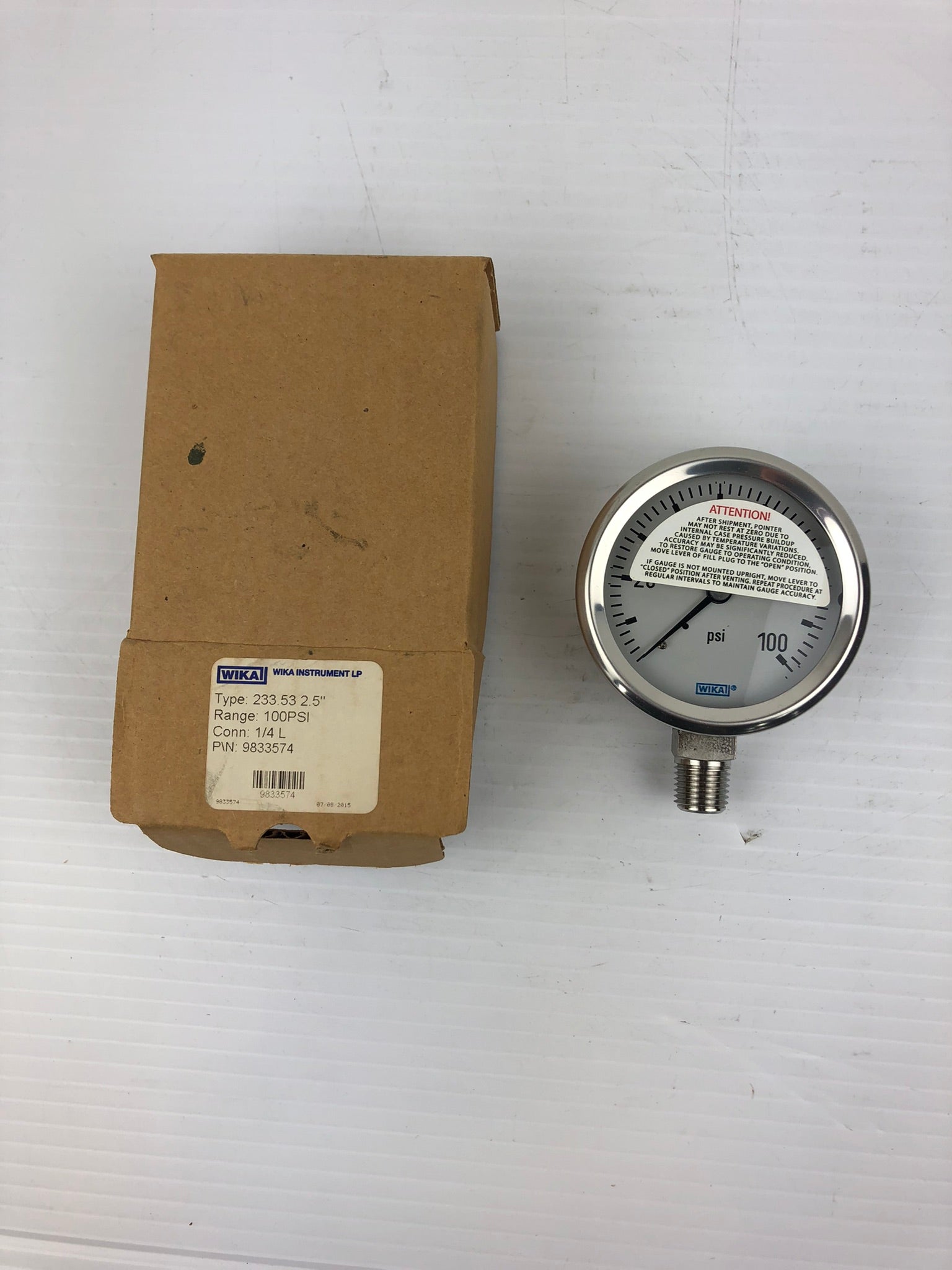 WIKA Instrument LP 9833574 Gauge Pressure 100 PSI 2.5" 233.53