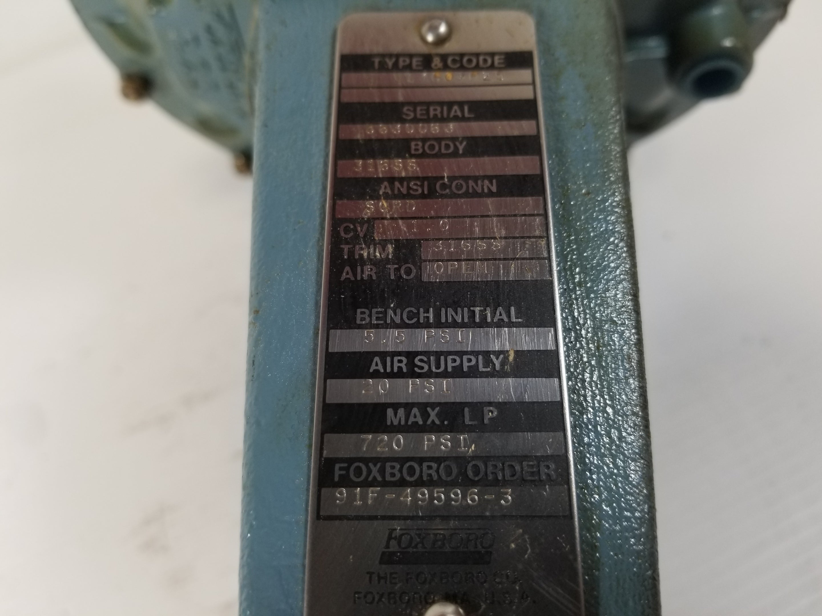 Foxboro 91F-49596-3 316SS Actuated Control Valve