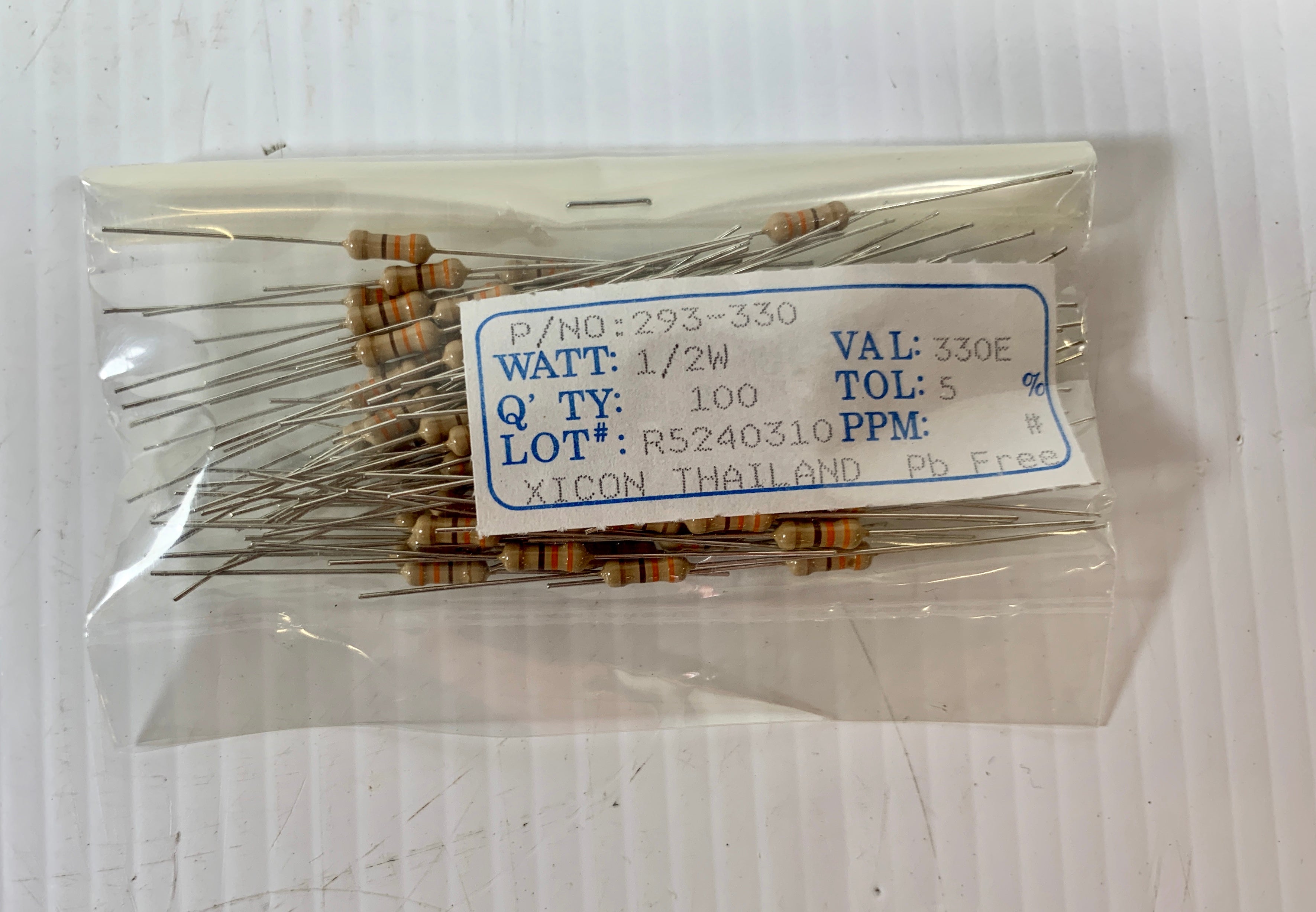 Xicon Film Resistor 293-330 1/2W 5% 330E Pack of 100