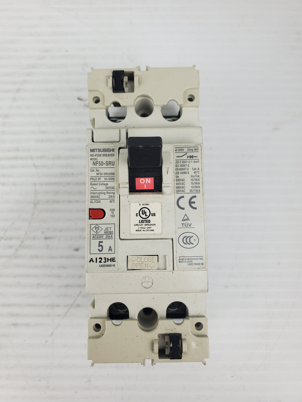 Mitsubishi NF50SRU No Fuse Circuit Breaker NF50SRU2005 2 Pole 50/60Hz