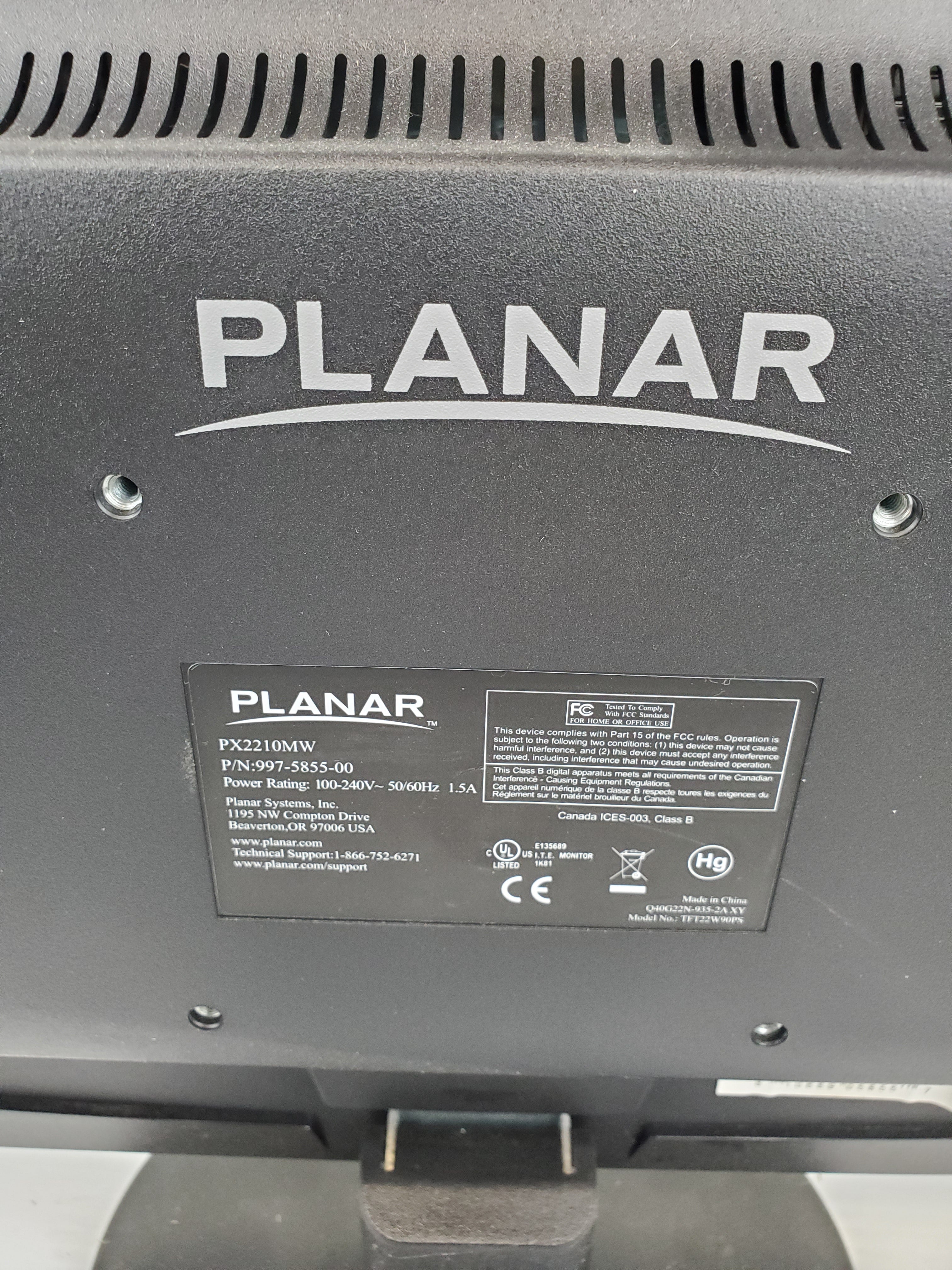 Planar PX2210MW Computer Monitor With Stand 997-5855-00 - No Cables