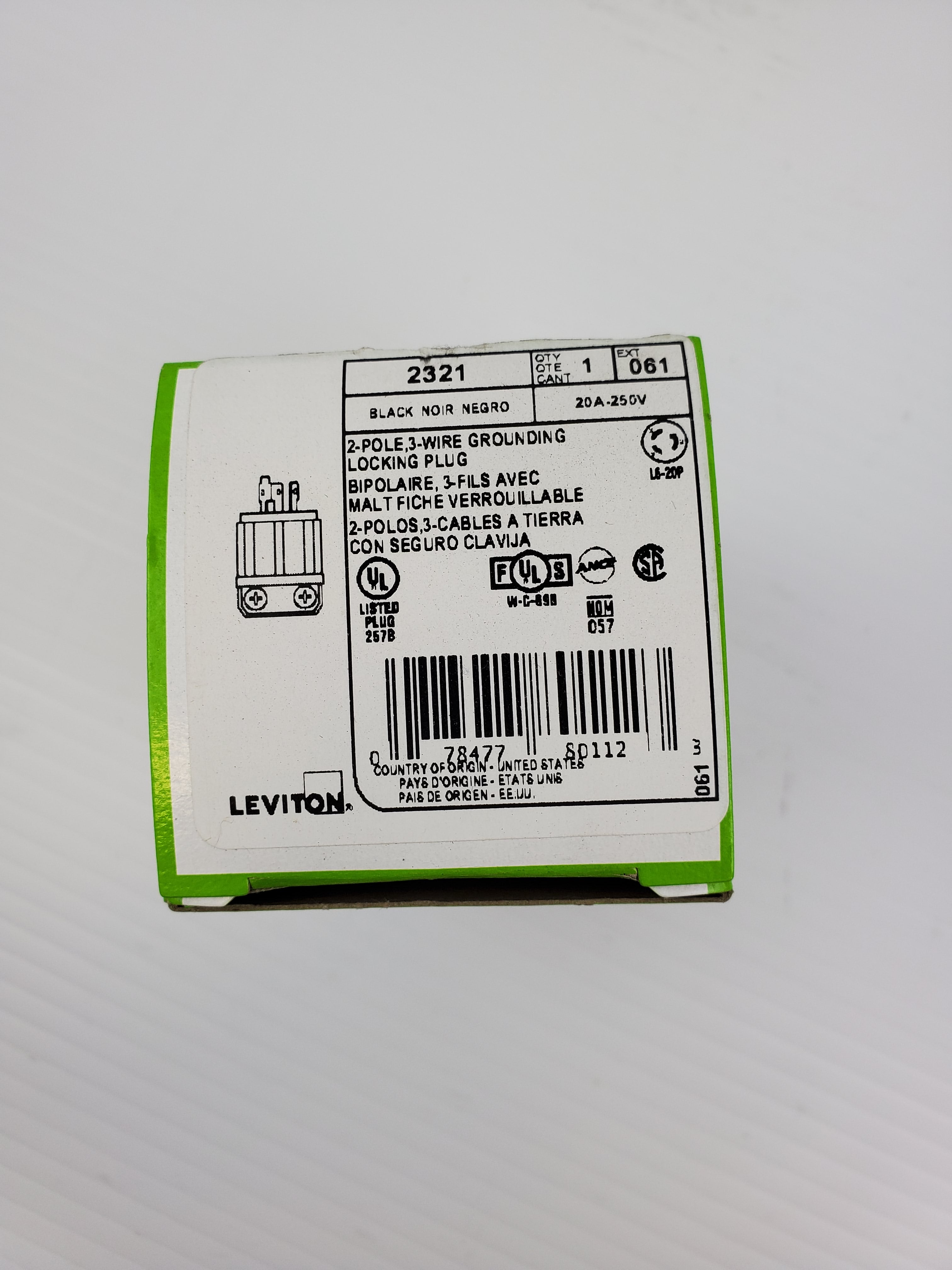 Leviton 2321-061 Black 2-Pole 3-Wire Grounding Locking Plug 2321 061