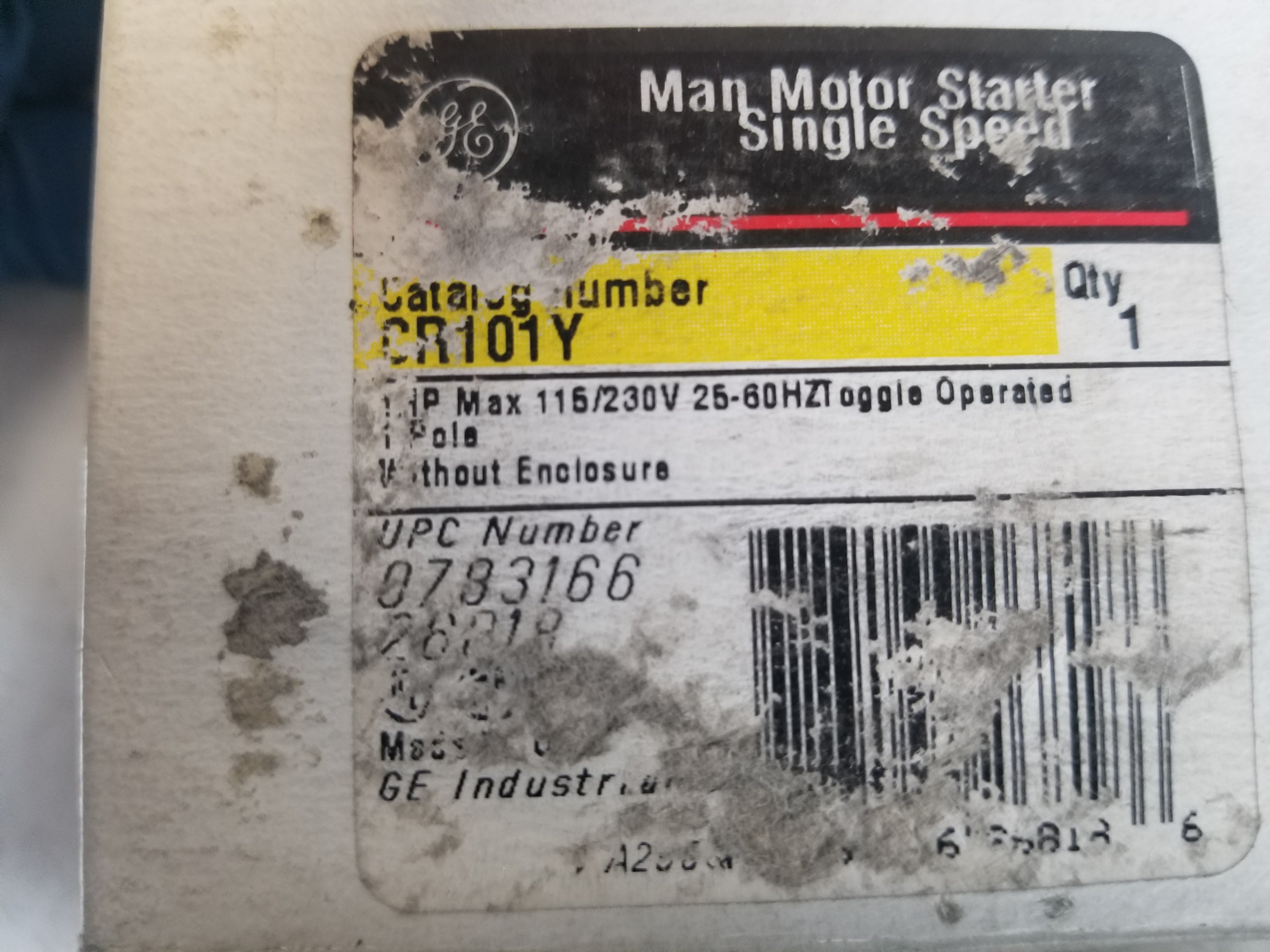 GE CR101Y Manual Motor Starter Single Speed
