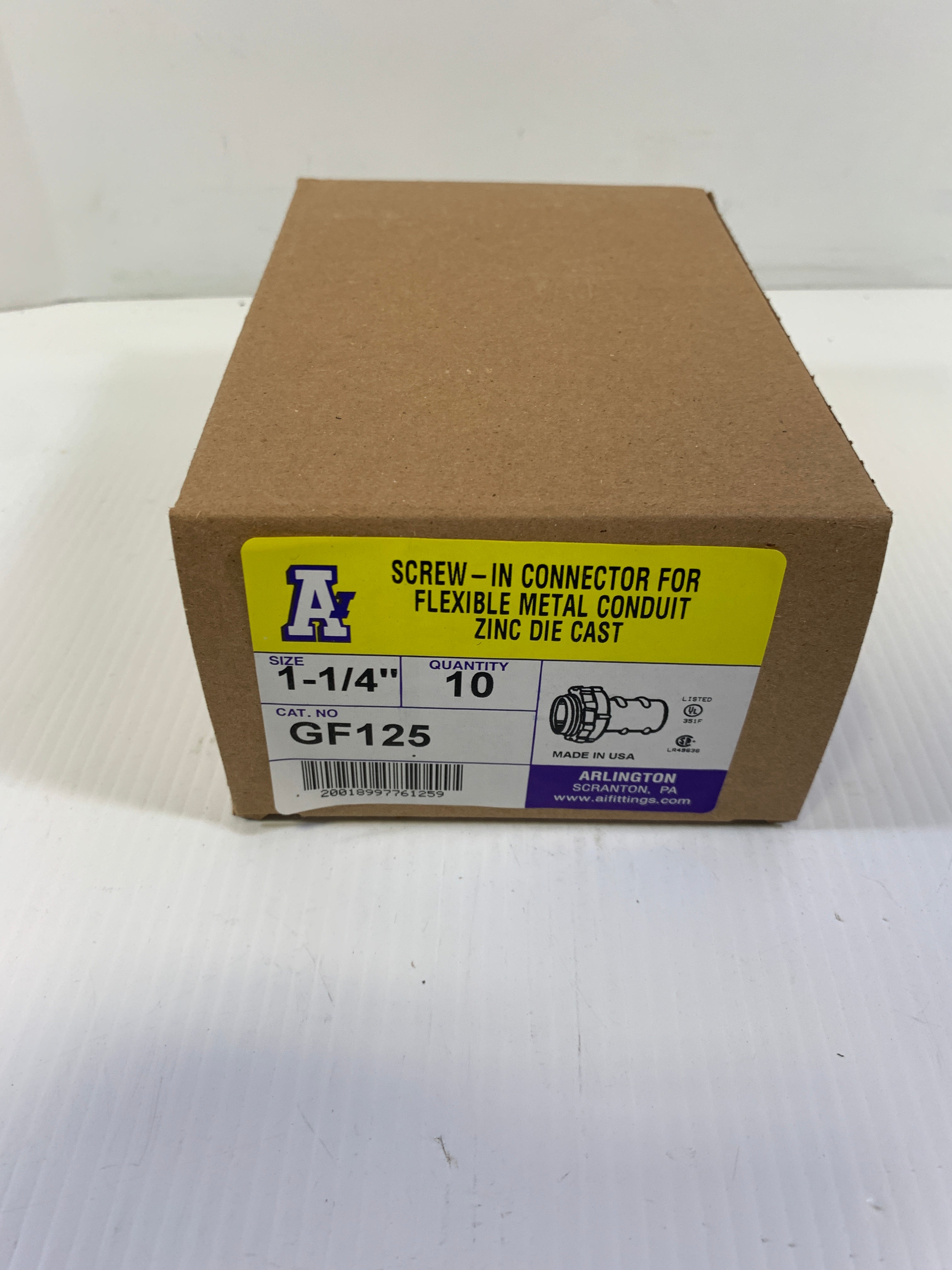 Arlington Screw-In Connector For Flexible Metal Conduit 1-1/4" GF125 Box of 10