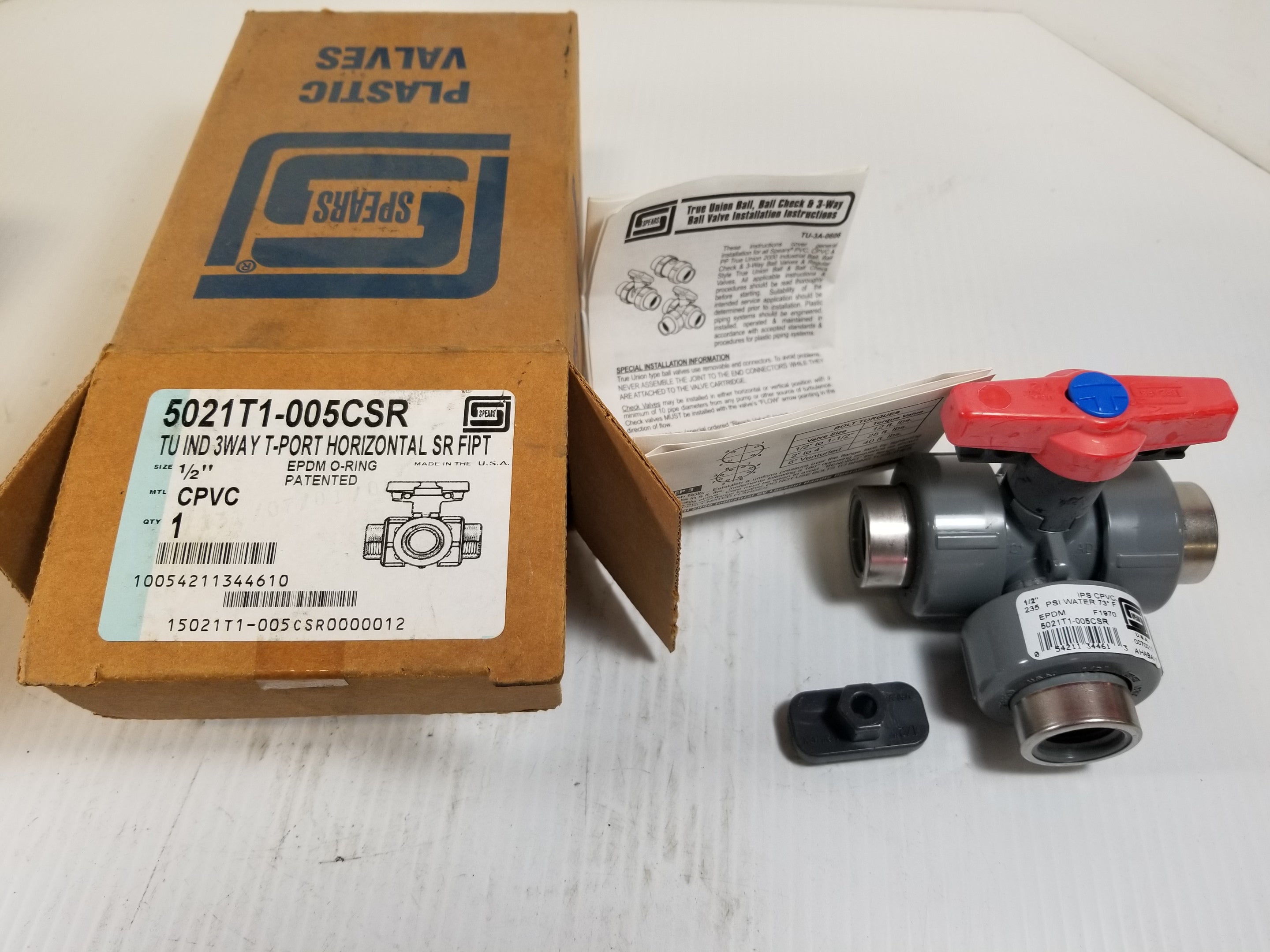 Spears 5021T1-005CSR 3-Way T-Port 1/2" CPVC