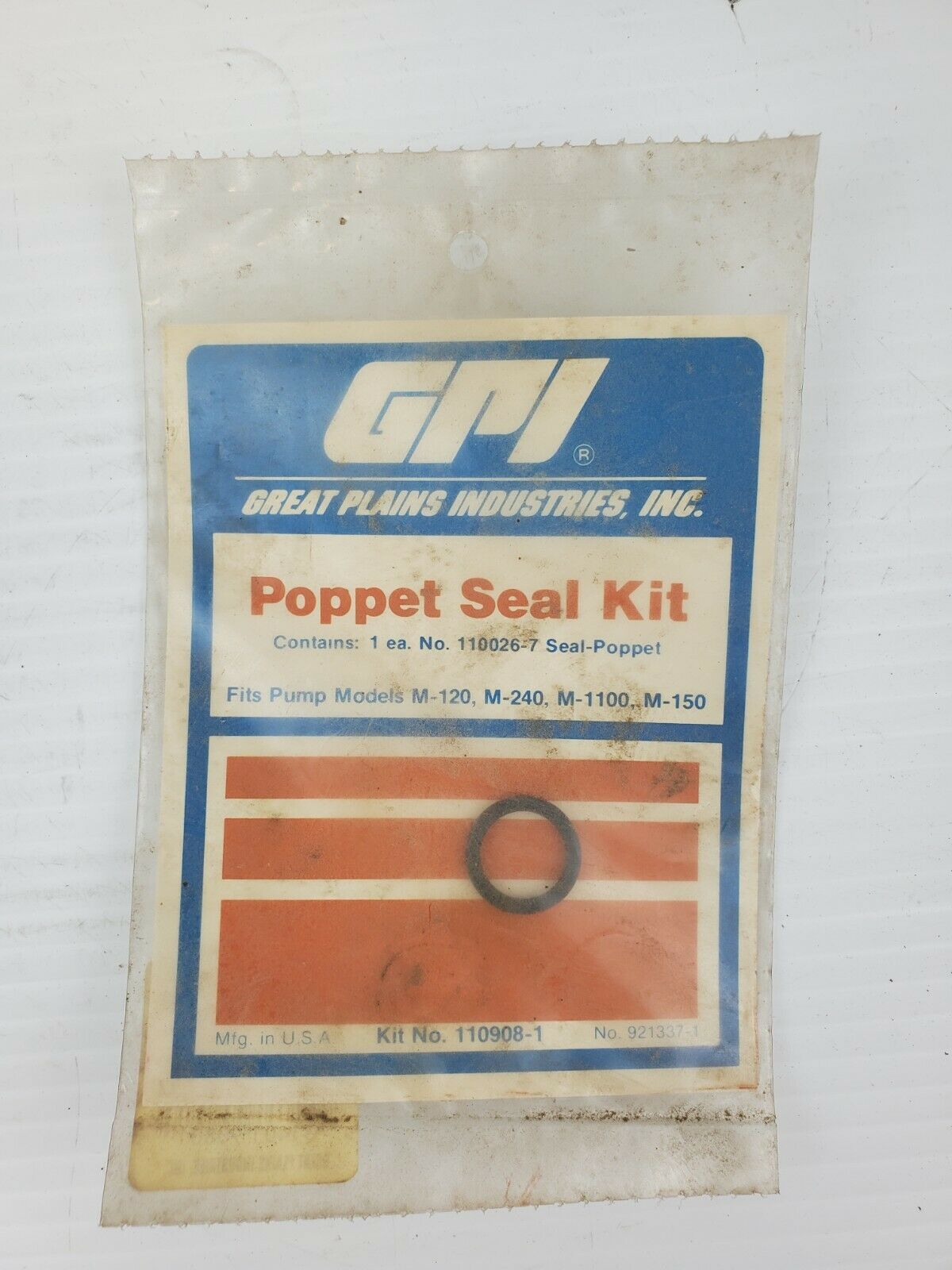 GPI 110908-1 Poppet Seal Kit 110026-7 Seal Poppet 921337-1
