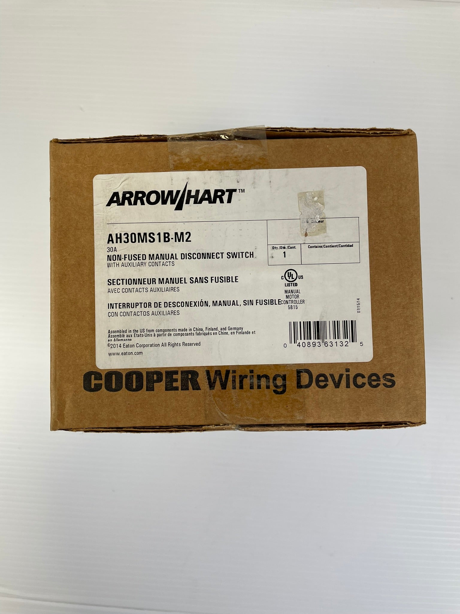 Eaton Arrow Hart AH30MS1B-M2 Disconnect Switch 30A Non-Fused Manual Cooper