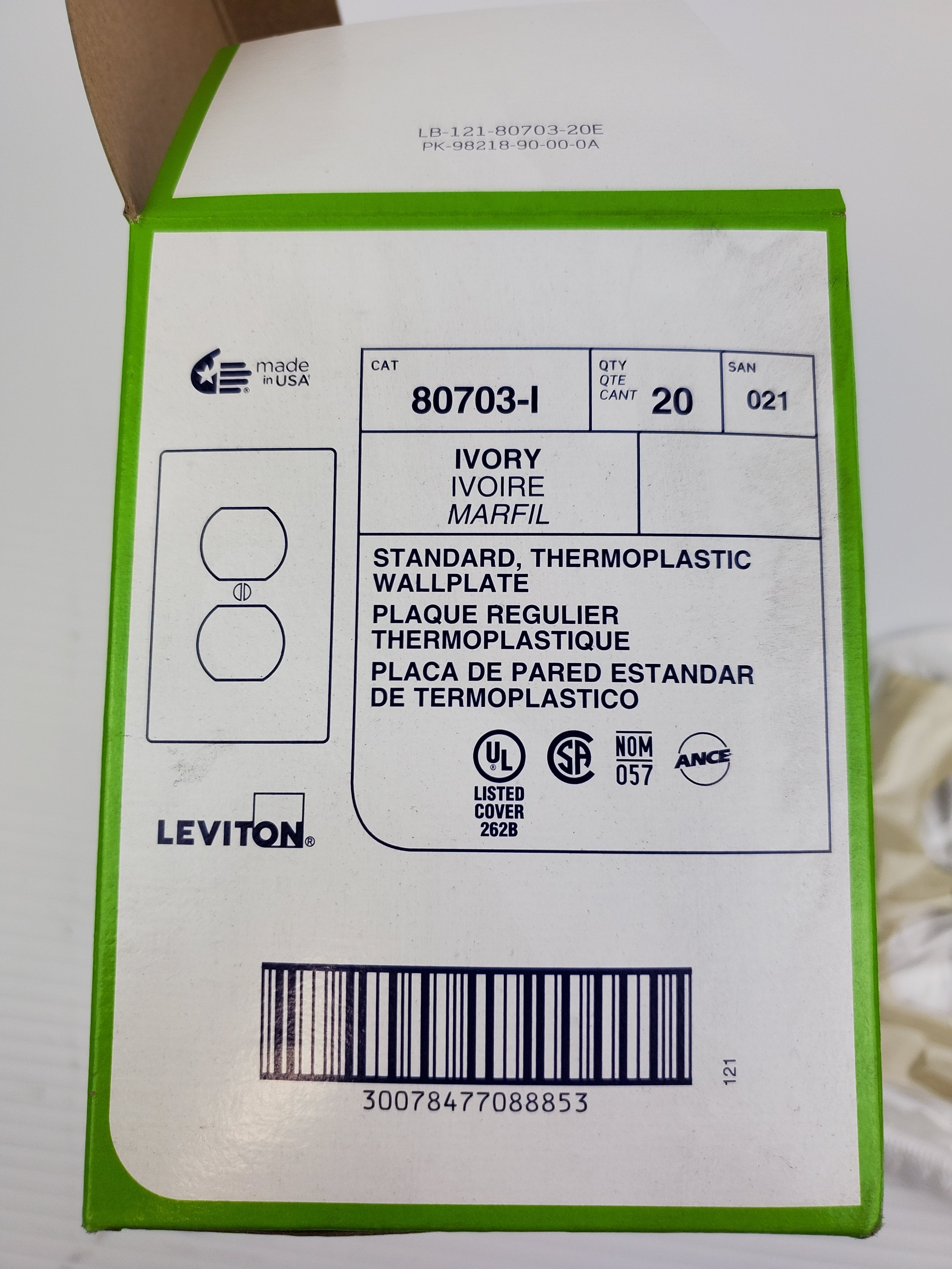 Leviton 80703-I Ivory Standard Thermoplastic Wall plate - Box of 20