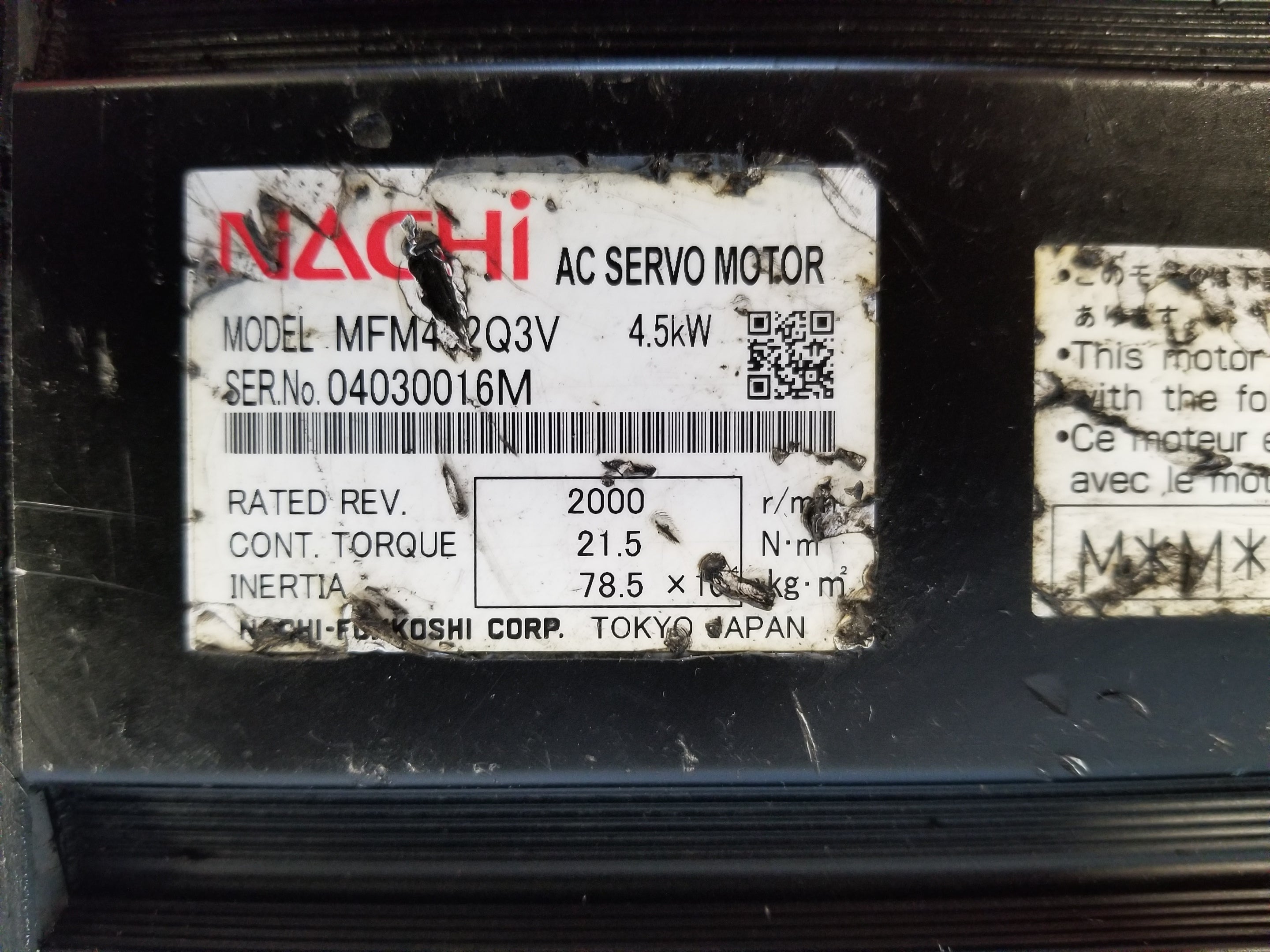 Nachi MFM452Q3V 4.5kW Servo Motor