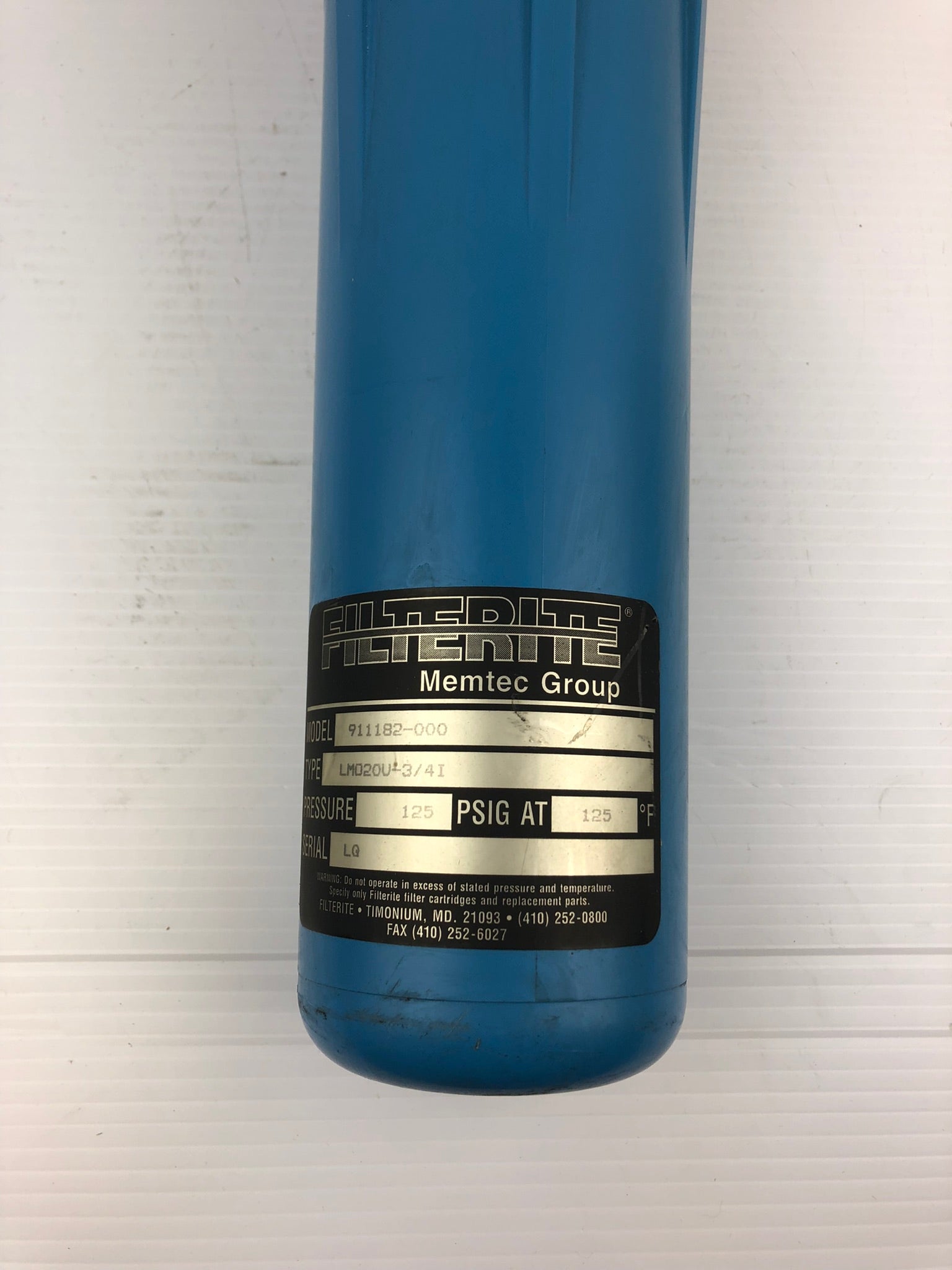 Filterite Memtec Group 911182-000 Filter Housing 125 PSI