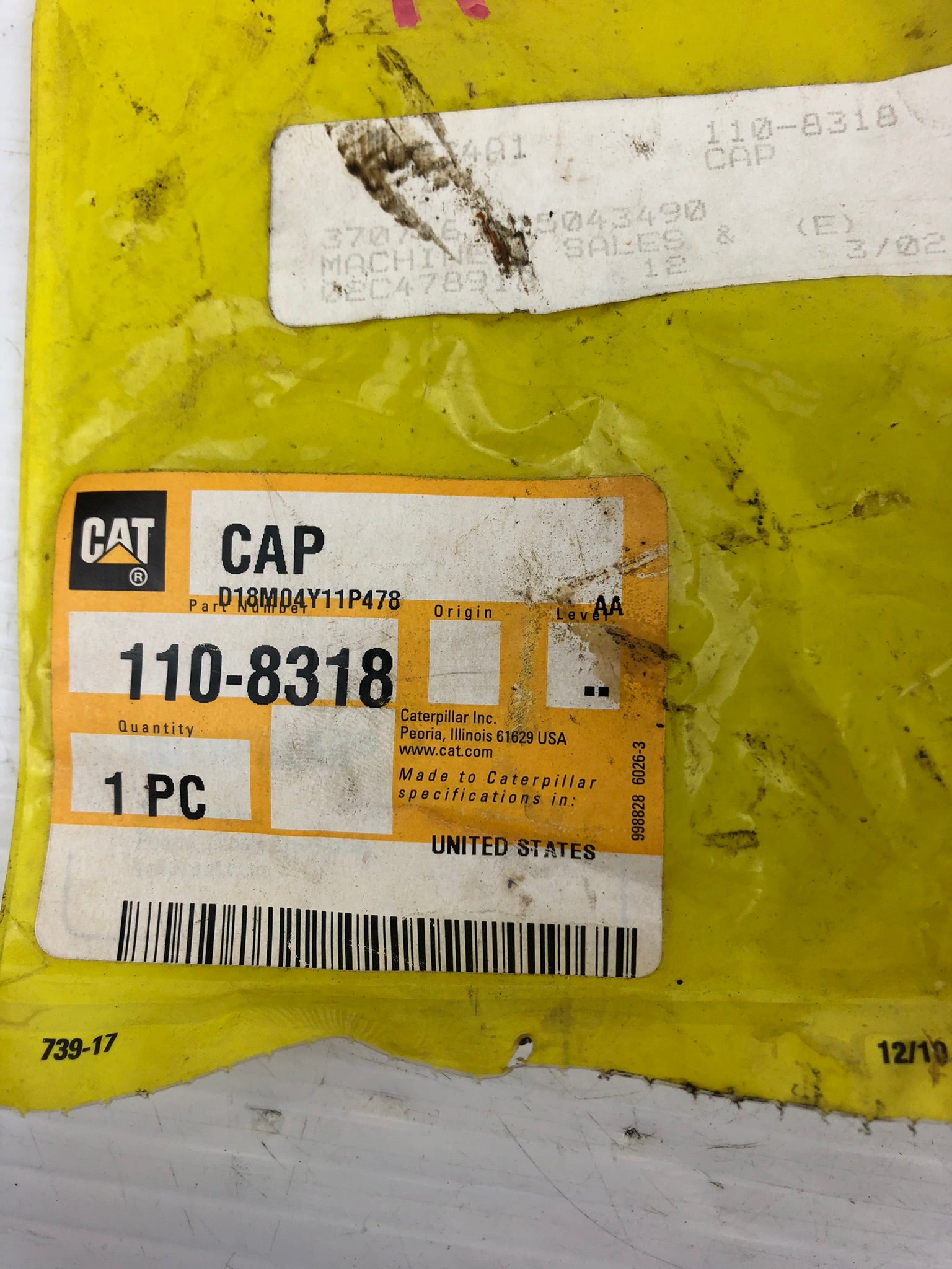 Caterpillar 110-8318 Cap CAT - D10R D11R D11T D6R D6R II D7R D8R D8R II D8T D9T