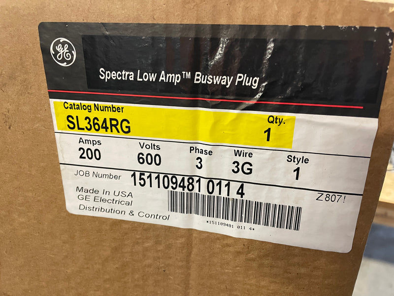 GE SL364RG Spectra Low Amp Busway Plug 200A 600V 3PH 3G Wire Style 1
