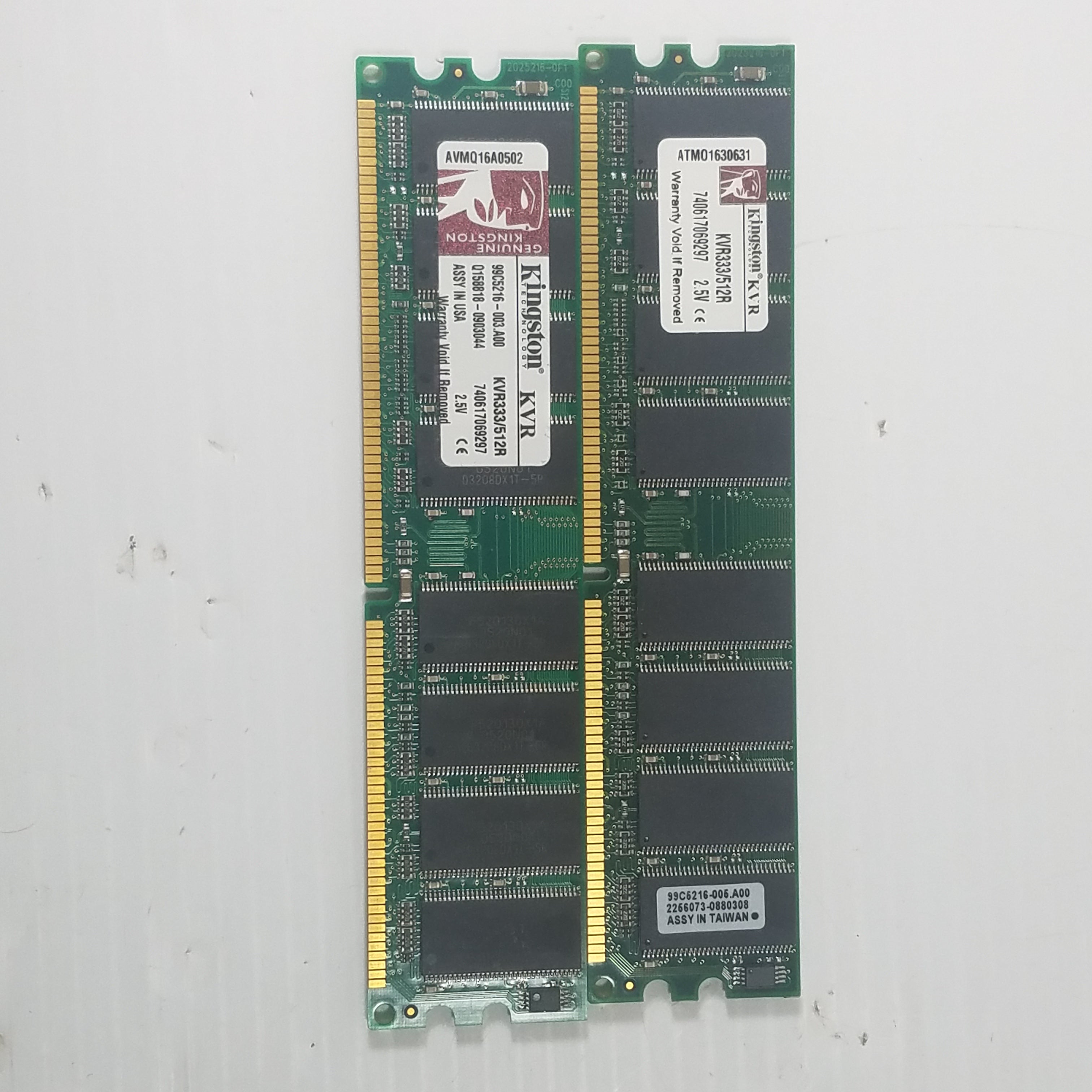 Kingston 512MB PC2700 2.5V KVR333/512R (Lot of 2)