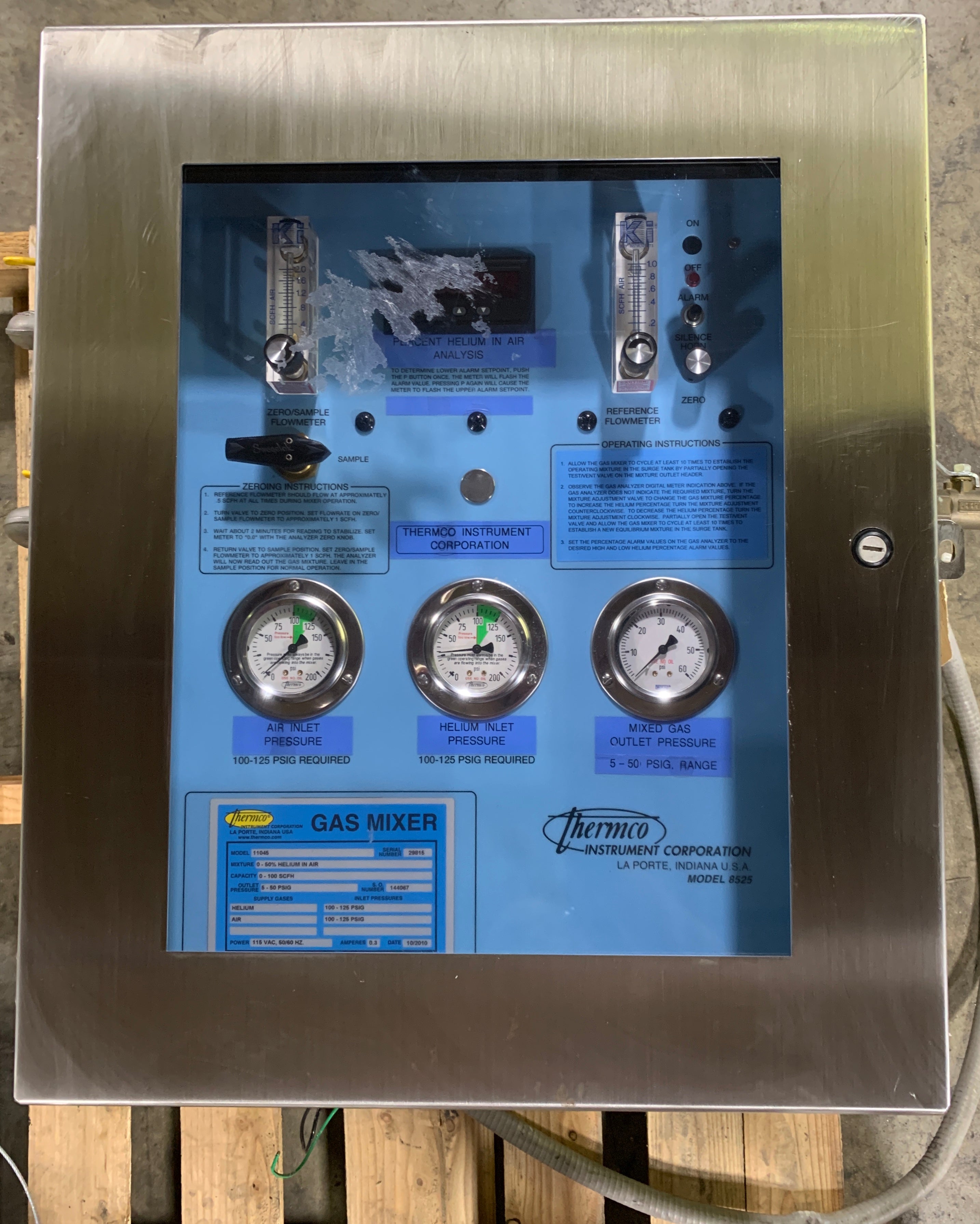 Thermco Gas Mixer 11045 0-50% Helium 0-100 SCFS 5-50 PSIG